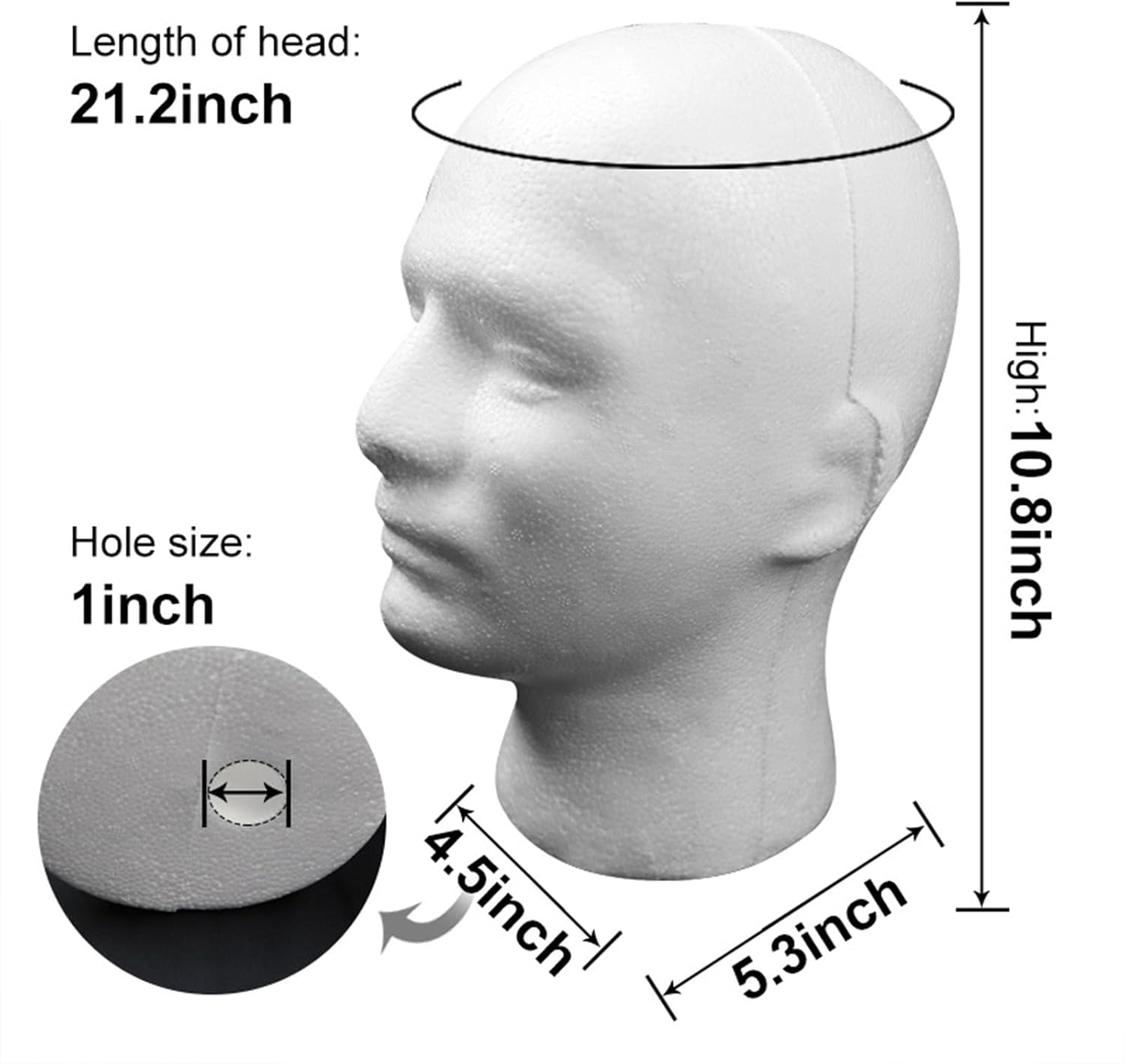 Male Foam Head Model Styrofoam Mannequin Head White Styrofoam Skull Head for Display Wig Hat Foam Human Model Perfect for Hairdressers and Cosmetology Professionals