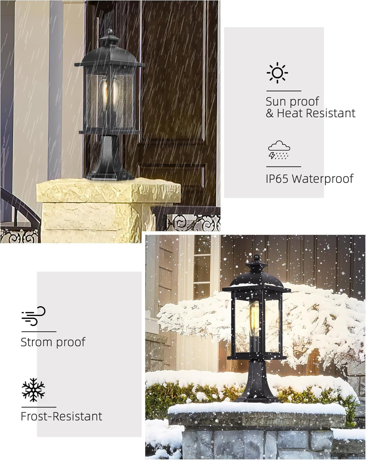 EMLIVIAR 1-Light Outdoor Post Light, Waterproof Pole Lantern Light Fixture, Exterior Lamp Posts Outdoor Lighting for Garden Patio Yard Pathway Driveway, Seeded Glass Panel, AUD03P BK image number 5