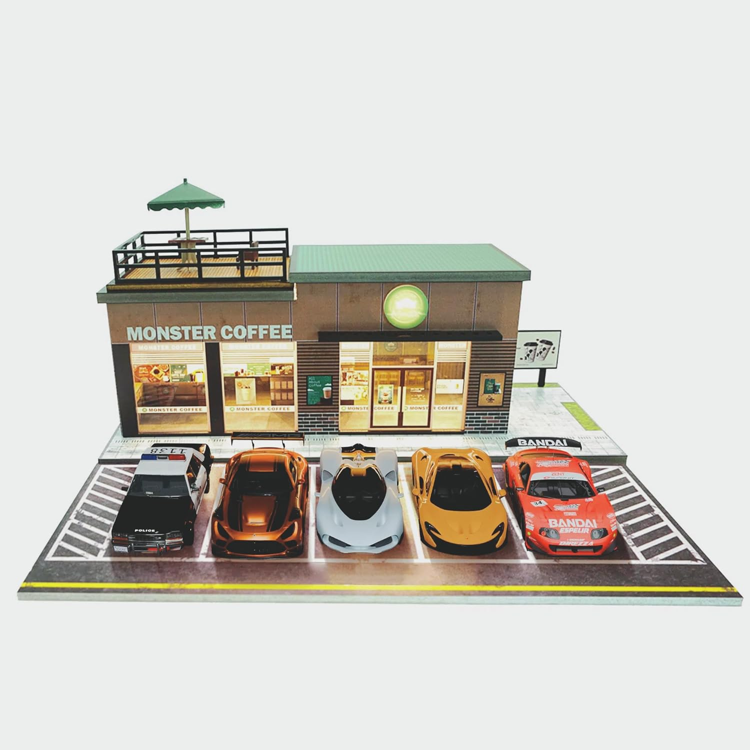 2025 Updated Model Car Display Case for Adults, Premium 1/64 Scale Diecast Parking Garage for Toy Cars, Toys Car Garage, Scenic Diorama Display Car Park with Ith LED Lamps and 5 Parking Space image number 4