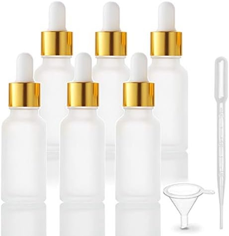 6 Pack Dropper Bottle for Essential Oils, Empty Liquid Holder with Glass Eye Dropper, Golden Caps Travel Perfume Cosmetic Container - Pipette & Funnel Included (15Ml/0.5 Fl Oz) image number 5