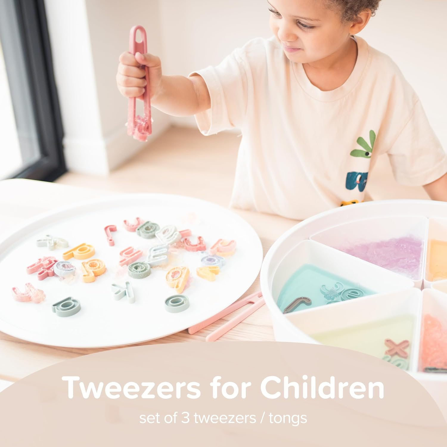 Inspire My Play 3 X Coral Kids Tweezers for Fine Motor Skills - Toy Tongs for Children - Pincer Grip Toys - Sensory Toys and Accessories for Messy Play