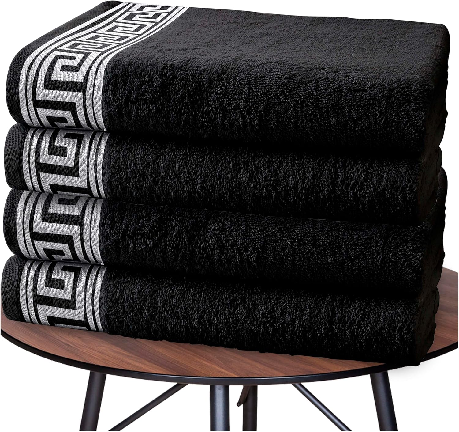 GC GAVENO CAVAILIA Extra Large Bath Sheet 500 GSM - 2 Pack Ringspun Cotton Towel for Bathroom - Highly Absorbent Towel Set - Washable Greek Towels - Black - 80X170