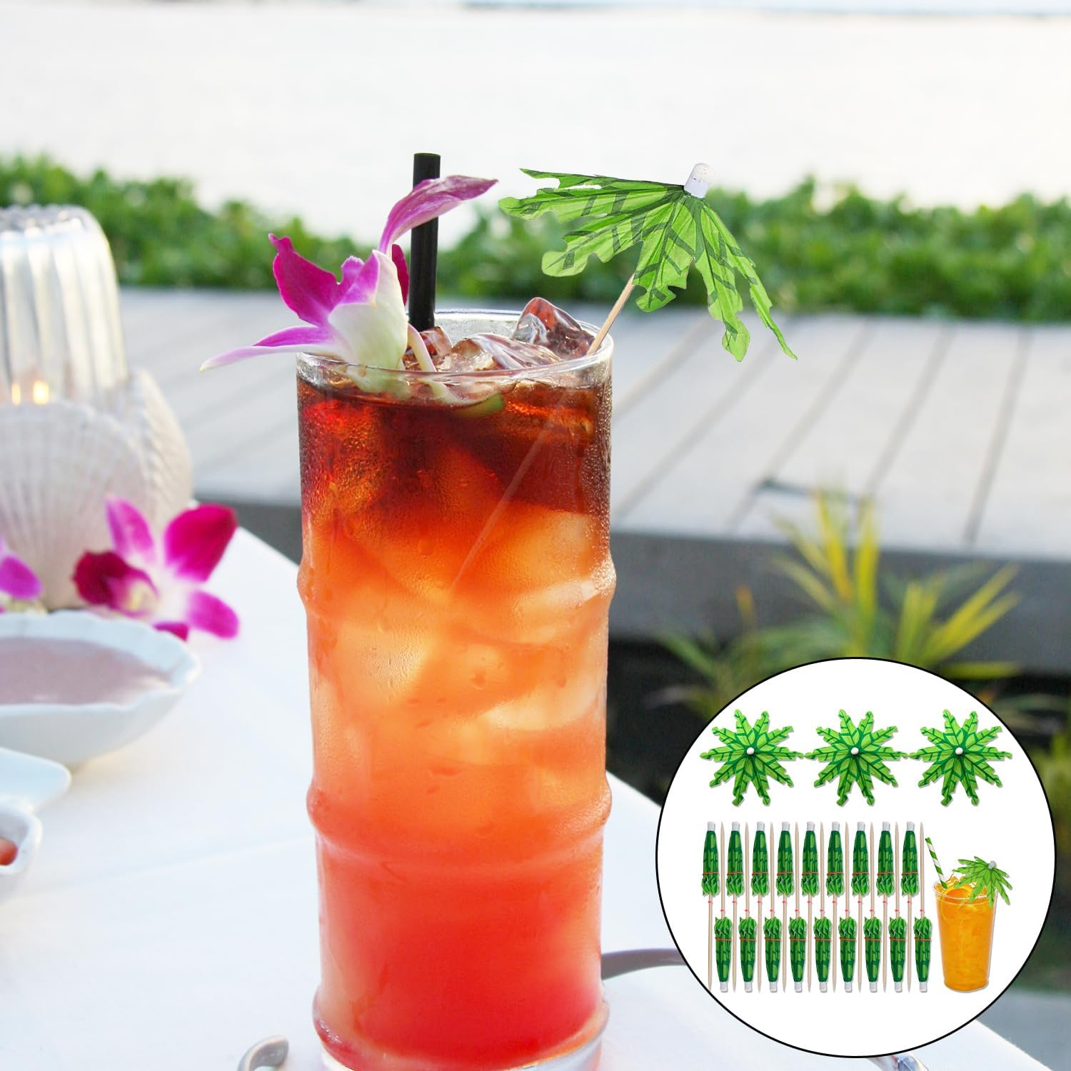 BEZANU Cocktail Picks, 50 Pcs Coconut Tree Umbrellas Drinks Sticks Hawaiian Drink Decorative for Cocktail, Cake, Icecream, Drink, Bar image number 4