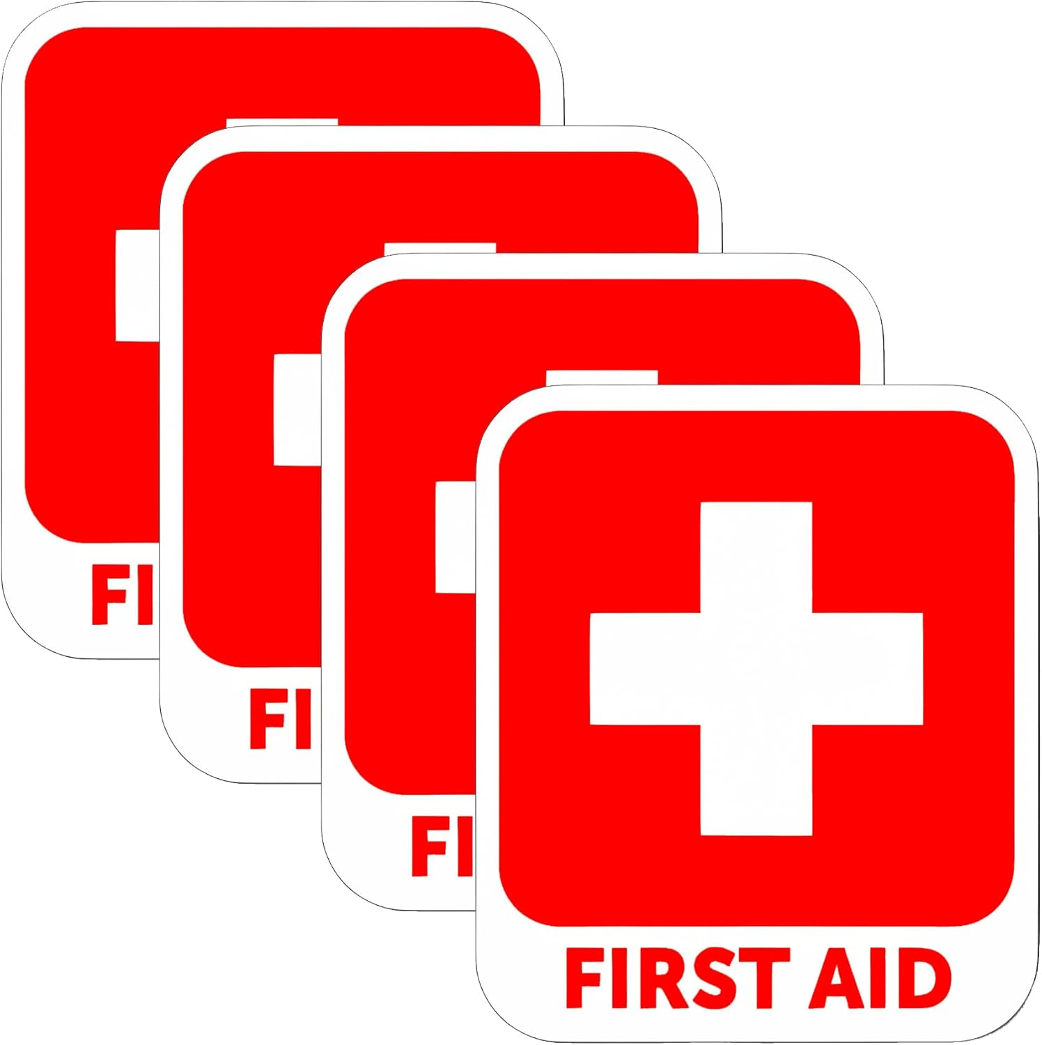 First Aid Sticker Vinyl Decal Safety Emergency EMT Self-Adhesive Shell and Stick Vinyl Stickers 4Pack (Red)