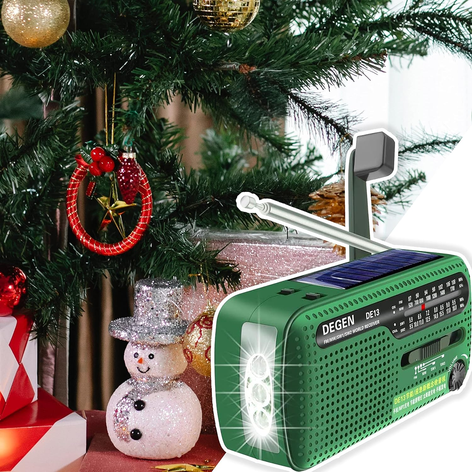 Portable Radio Degen DE13 Solar Crank Radio FM AM SW Emergency Weather Radio Flashlight SOS Alarm Battery Cell Phone for Emergency and Outdoor Use image number 5