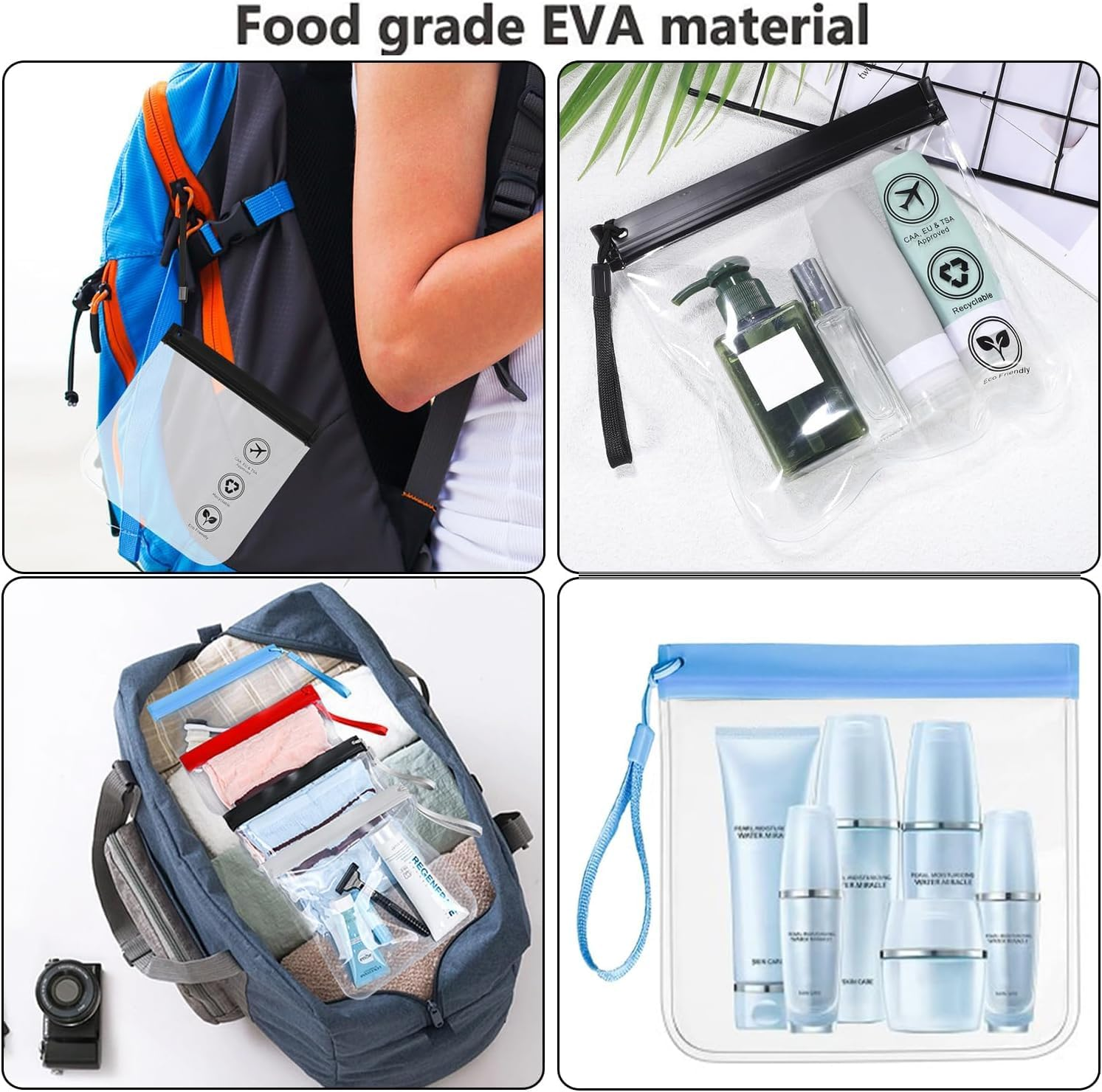 Clear Travel Toiletry Bags, TSA Approved, Quart Size Waterproof, 4-Piece Set image number 2