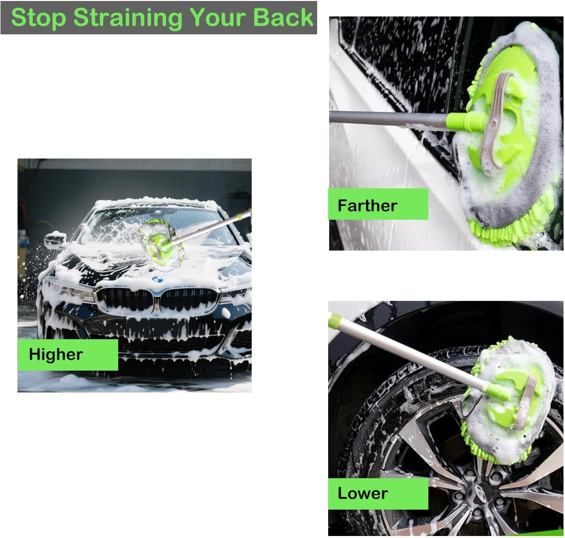 Car Wash Brush Kit Mitt Mop Sponge with Long Handle Chenille Microfiber Car Cleaning Brush Kit Supplies Car Washing Mop Kit Car Care Kit of Scratch-Free Replacement Head for Car RV Truck image number 5