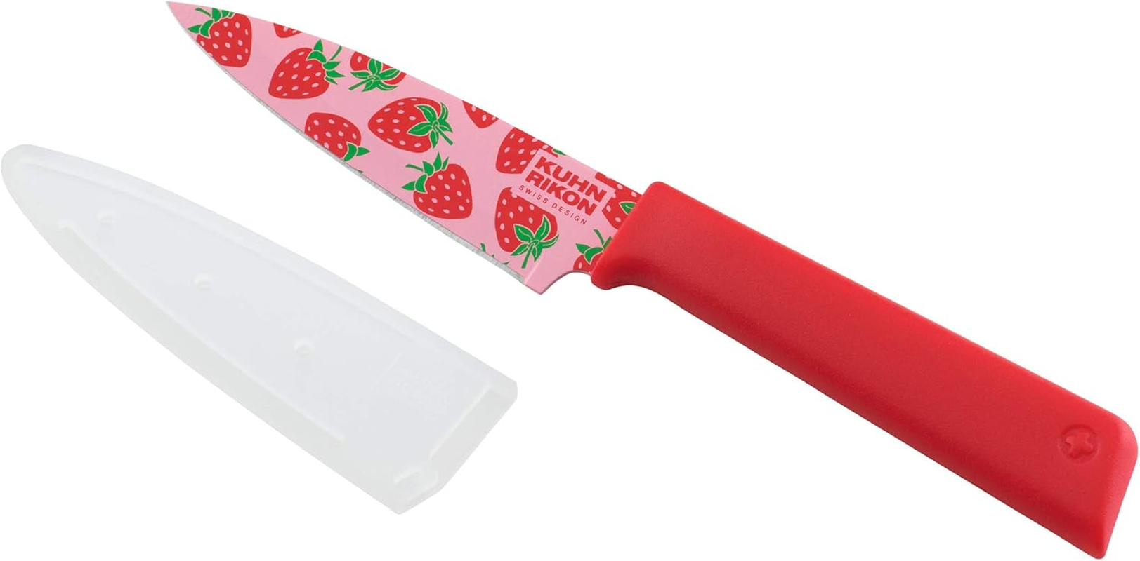 Kuhn Rikon Funky Fruit Strawberry Colori+ Non-Stick Straight Paring Knife with Safety Sheath, Stainless Steel, 19 Cm,