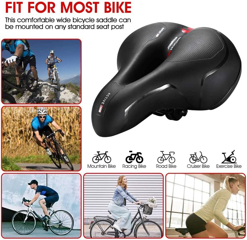 Comfortable Bike Seat Cushion -Bicycle Seat for Men Women with Dual Shock Absorbing Ball Memory Foam Waterproof Wide Bicycle Saddle Fit for Stationary/Exercise/Indoor/Mountain/Road Bikes image number 4