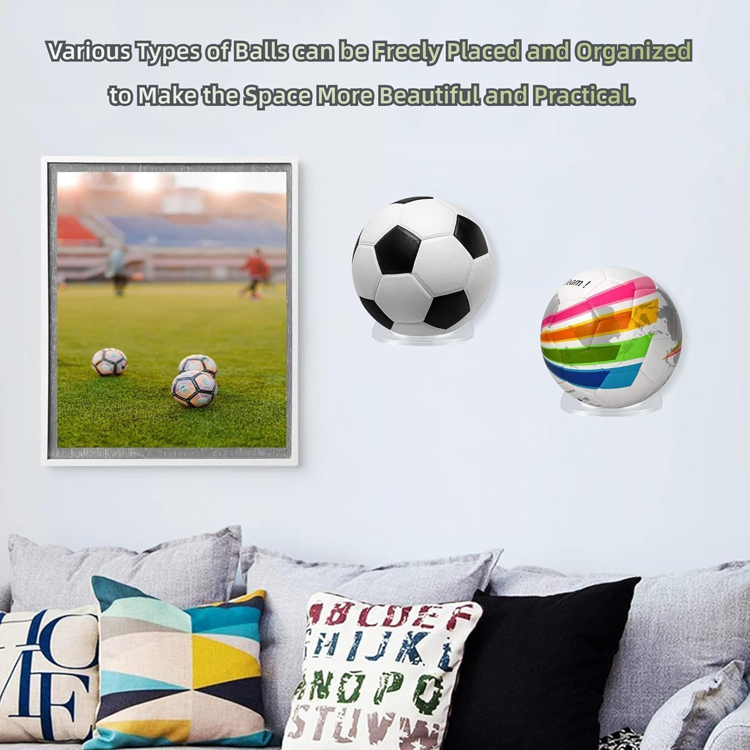 Acrylic Basketball Soccer Volleyball Rugby Football Rack, 2Pcs Acrylic Wall Mount Ball Holder Display Rack, Invisible Clear Ball Hanger Storage Stand for Soccer Volleyball Rugby, Clear image number 1