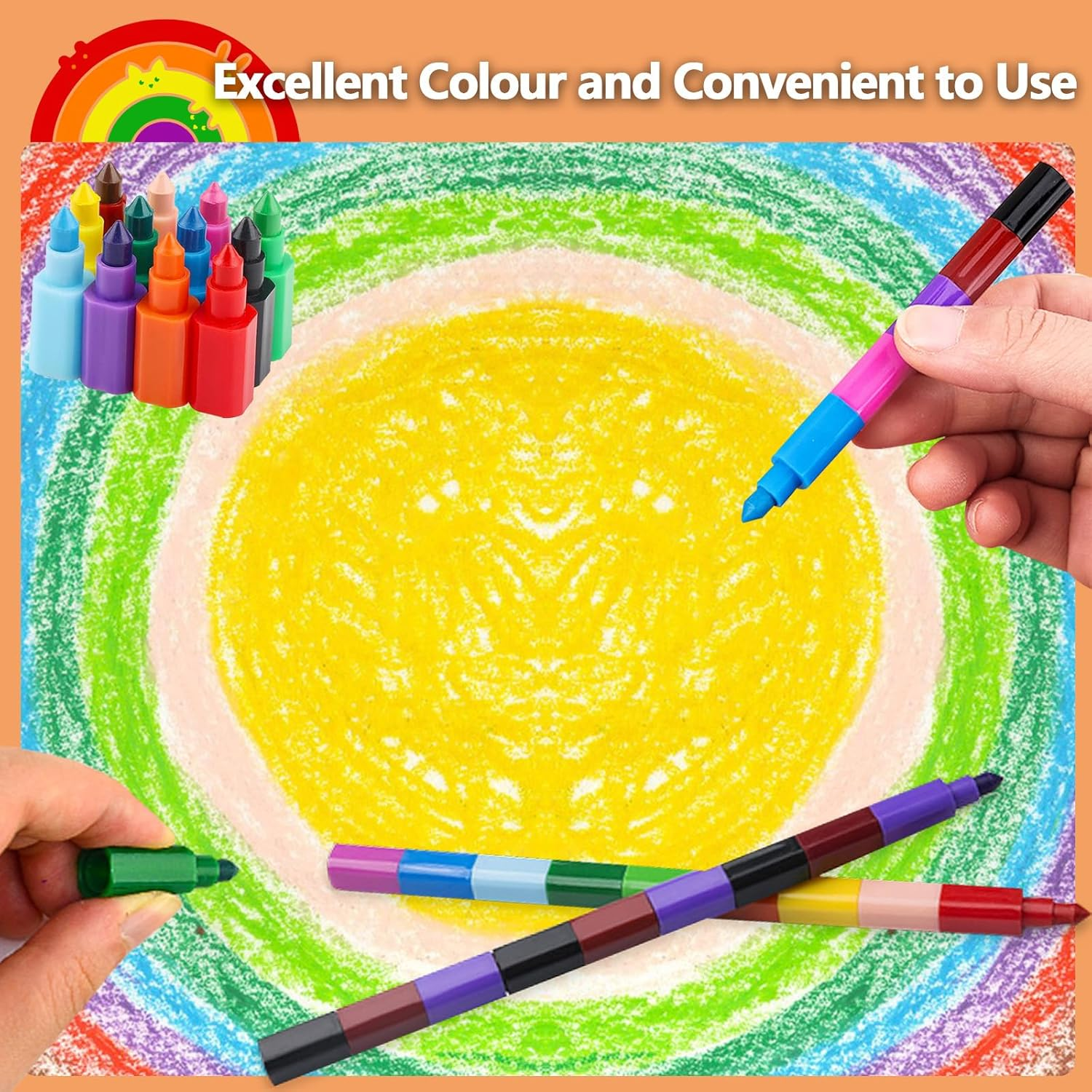 18 Pcs Stackable Crayons, 216 Counts Mini Crayons, Coloured Crayon for Kids,12 Vibrant Colours Rainbow Markers for Drawing, Gifts, Party Favours image number 5