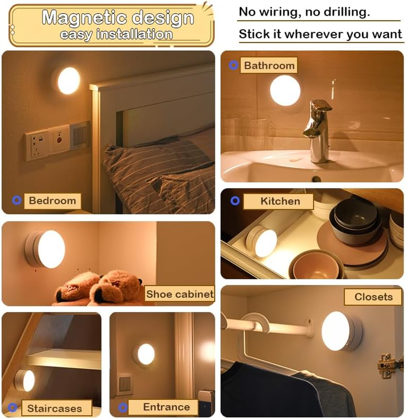 Motion Sensor Light Magnetic Wall Lamp Indoor Rechargeable 1200Mah Wall Mounted Lights Cordless Wall Sconce Nursery Lamp Bedroom Stairs Entrance Doorways Corridors Night Lights Warm image number 3