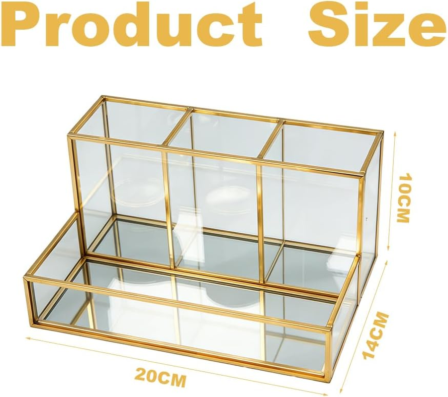 Makeup Organizer, Gold Glass Cosmetic Box, Makeup Brush Organizer Holder, Beauty Organizer Holder, Large Capacity Cosmetic Display Case for Perfume, Jewellery, Brushes image number 2