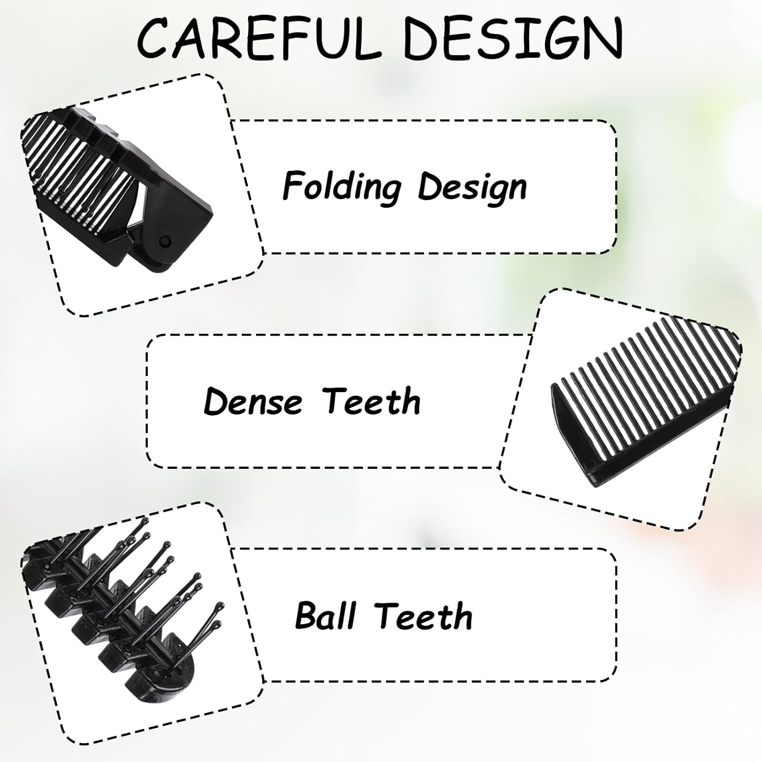 3PCS Folding Hair Brush and Comb, Portable Travel Comb Small Travel Size Brush Double Headed Anti-Static Hairdressing Plastic Tools for Men and Women, Thick and Thin Hair Black image number 5