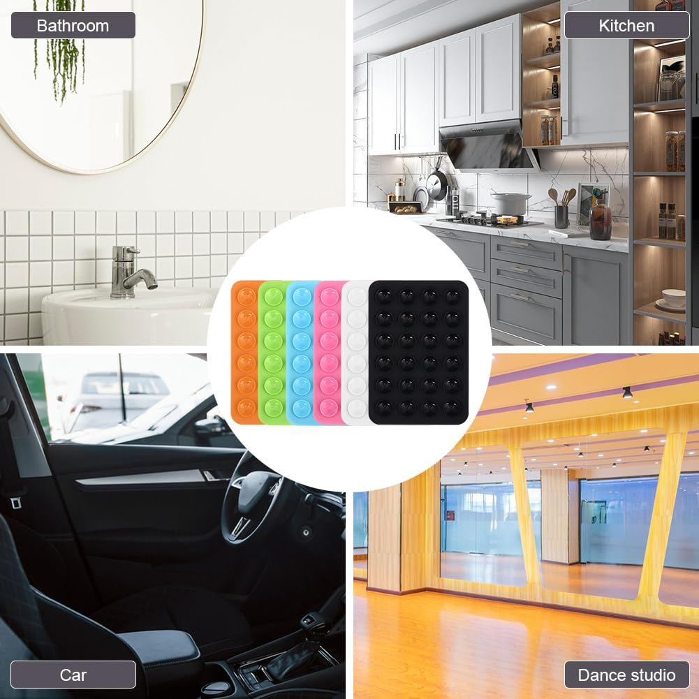 6Pcs Silicone Suction Phone Case Adhesive Mount,Suction Phone Case Mount,Self-Adhesive Anti-Slip Suction Phone Holder,Non-Slip Sticky Phone Grip for Selfies and Videos