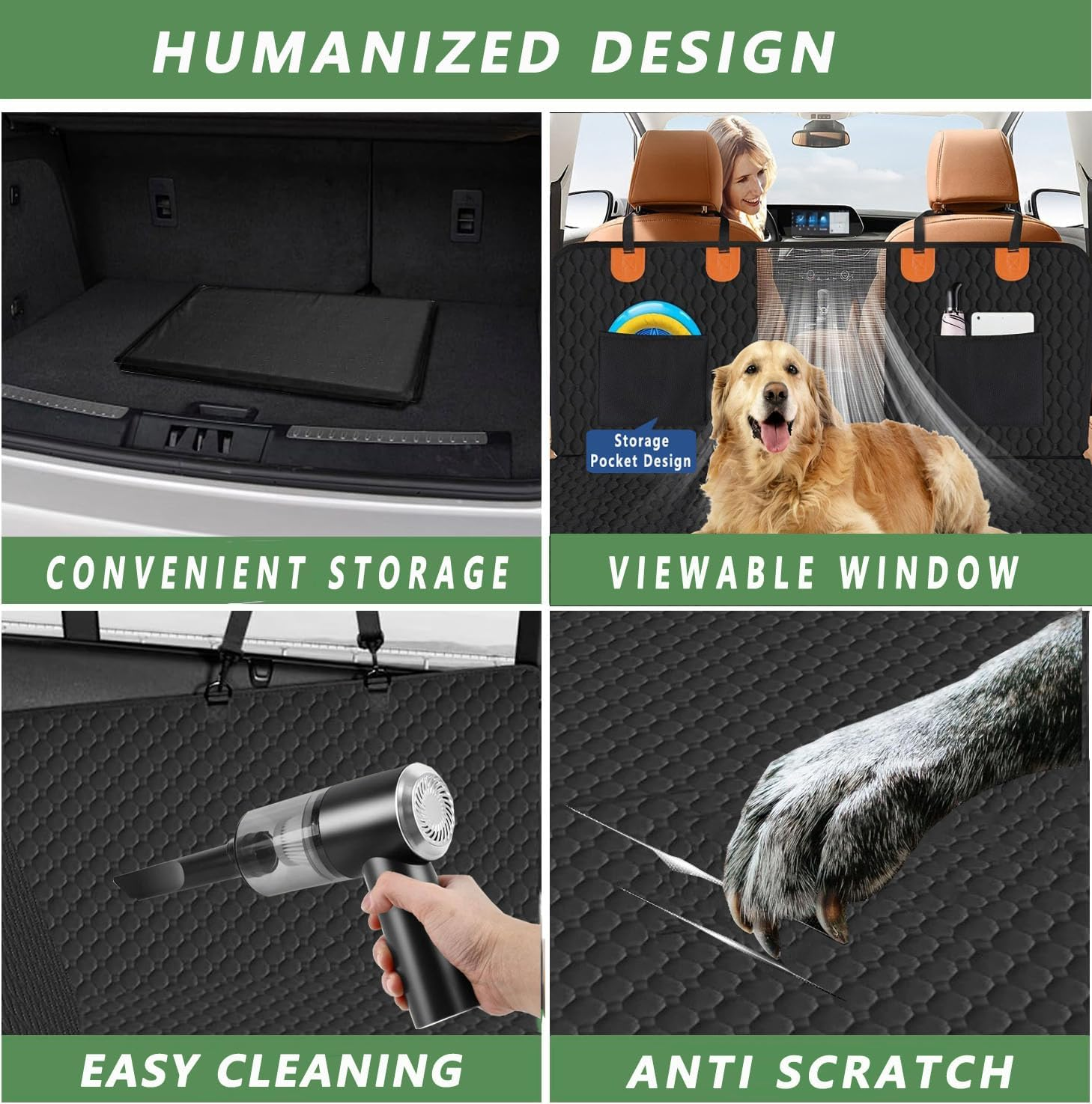 Dog Car Seat Cover, Hard Bottom Dog Seat Cover,Large Space Back Seat Extender for Dogs, Waterproof Pet Seat Cover Dog Hammock with Mesh Window for Cars, Suvs, Trucks image number 1