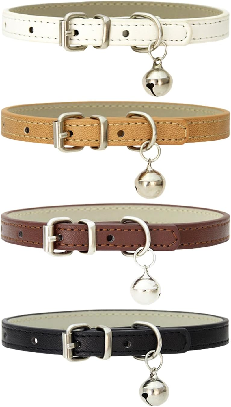 QIXNBL Pack of 4 Cat Collars, PU Material Collars, Metal Buckle with Bells, Adjustable Collars for Pets, Cute Pet Accessories image number 1