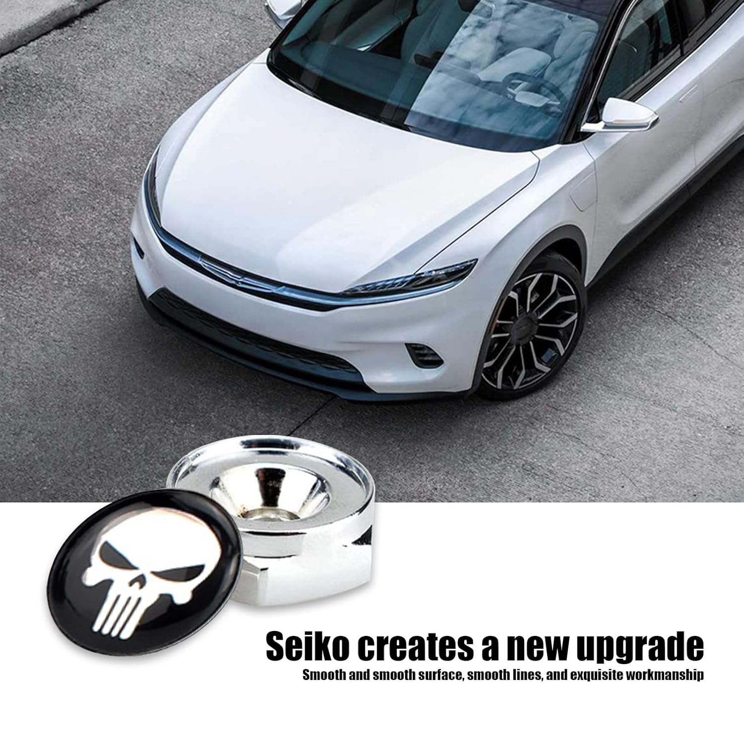 Pack-4 License Plate Screws Fastener Kit, White Skull Aluminum Alloy Car anti Theft Screw Caps, License Plate Frame Decorative Bolts for Car Truck Motorcycle SUV (Silver) - Silver image number 4