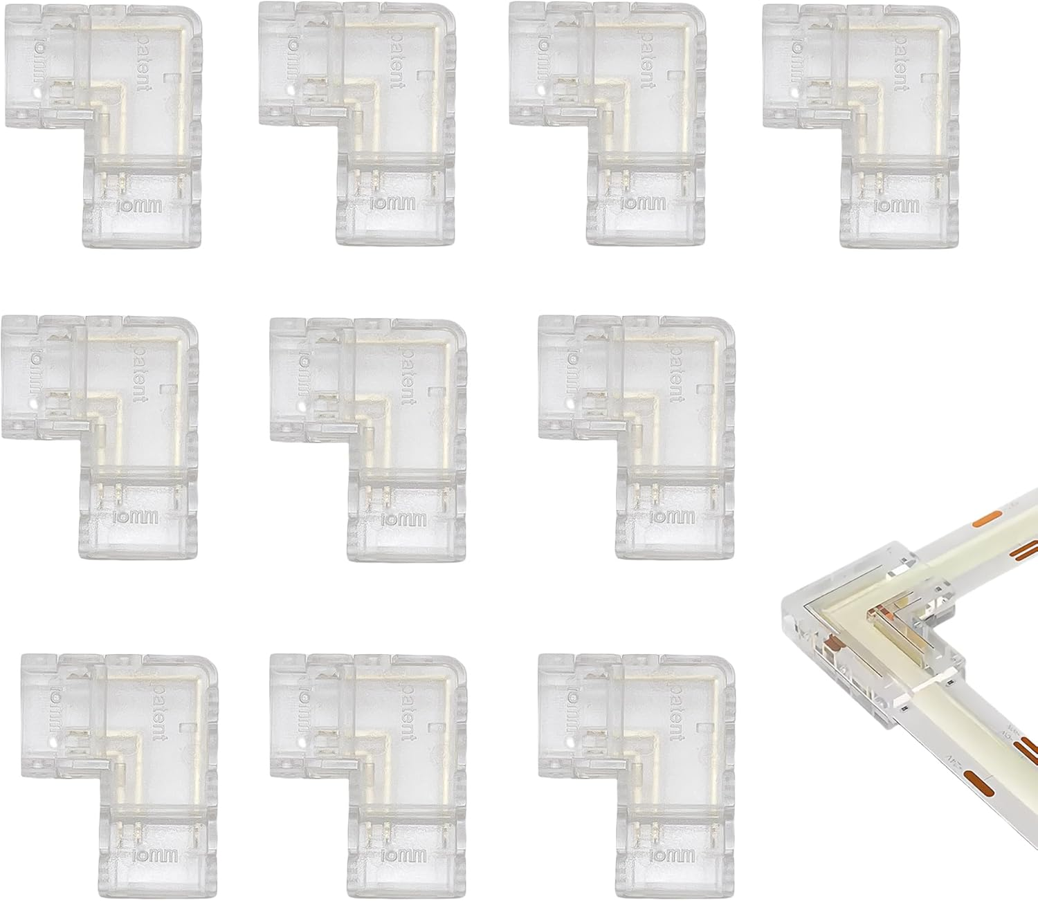 Clearhill 10Mm 3Pin 10Pcs Transparent Solderless L-Shape COB LED Strip Connectors,90&deg;Right Angle Corner Joints for Double Color 5V/12V/24V LED Strips,No Soldering Required,Secure Connection. image number 6