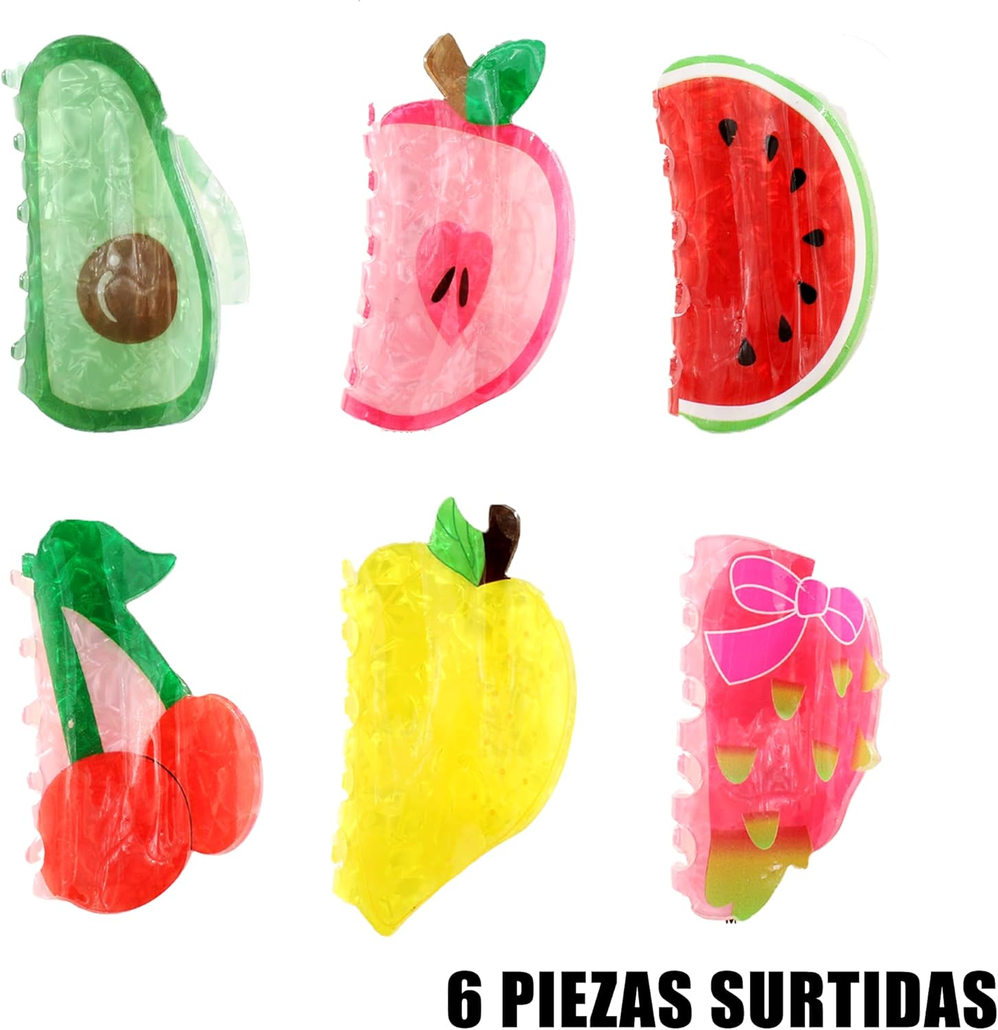 6 Pieces Acrylic Hair Claws Accessories for Women Fruit Clip Cherry Watermelon Lemon Strawberry Pineapple Avocado Funny Claws Summer Hairstyle Decoration (Pack C, Large)