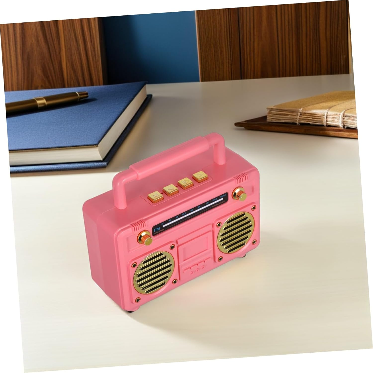 CATIEBYE Retro Speaker Mini Portable Wireless Radio with Built Subwoofer Design for Outdoor Adventures Parties Bedroom and Desk Decor Pink image number 2