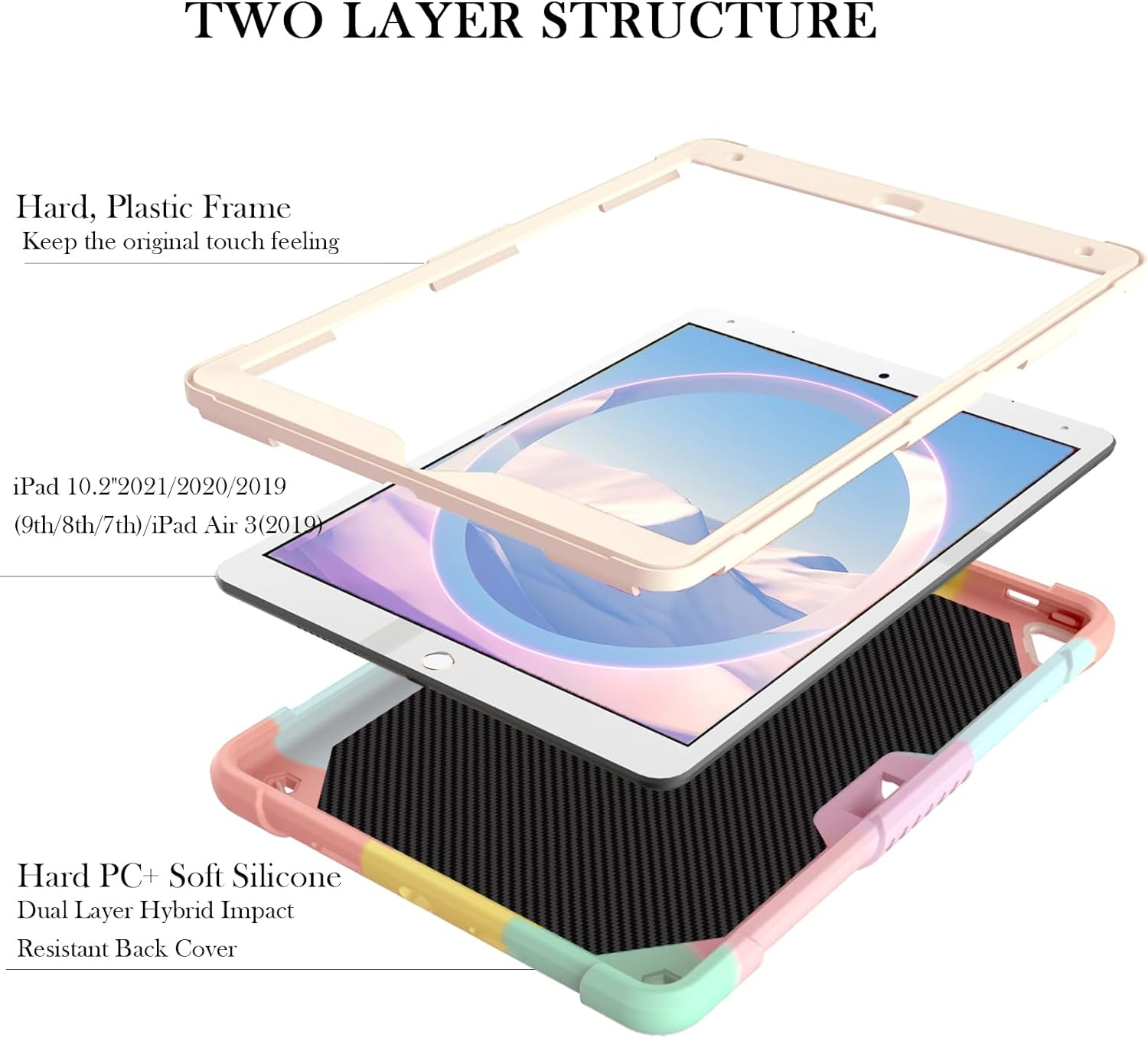 ROUMAYMAY for Ipad 9Th 8Th 7Th Generation Case Kickstand Butterfly Wings, for Ipad 10.2 Case (2021/2020/2019) for Ipad Air 3 10.5 Pencil Holder Shockproof Protective Cover Kids Girls, Colorful Pink image number 2