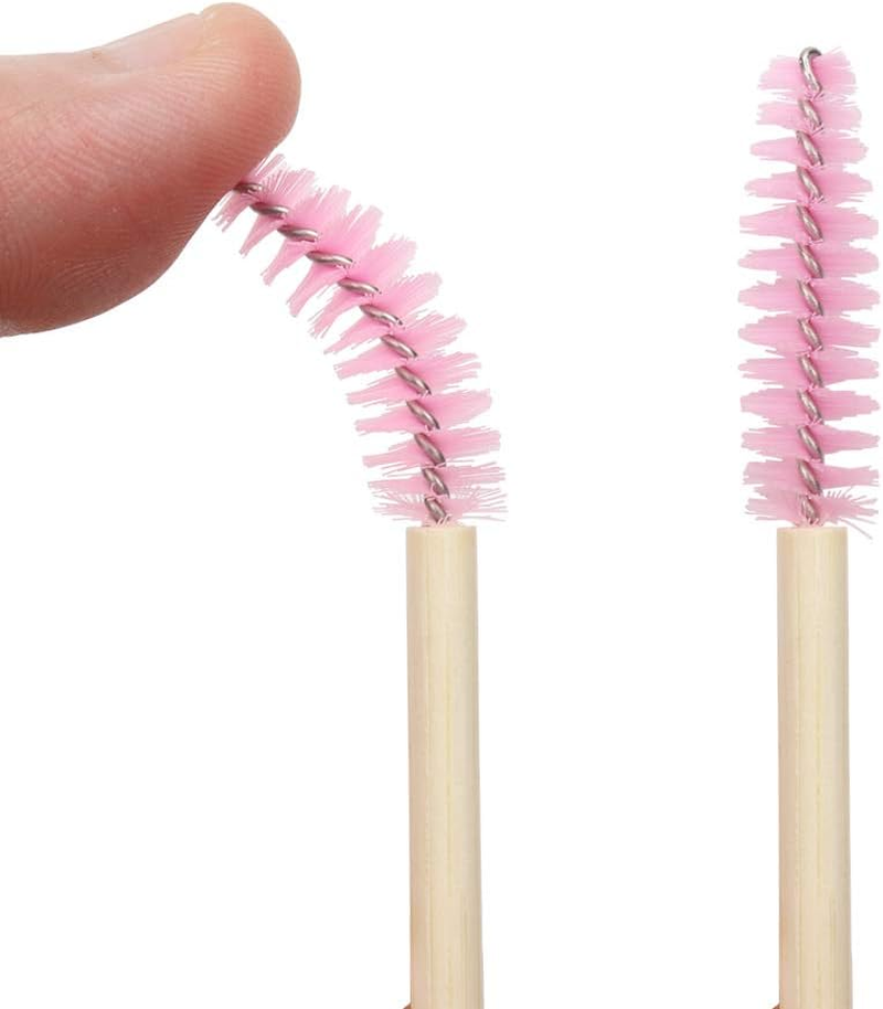 Mekupeu 100 Pcs Disposable Mascara Wands Bamboo Spoolies Brush for Eyelash Extensions Spoolie Eyelash Lash Wand Applicator Makeup Kits, Pink