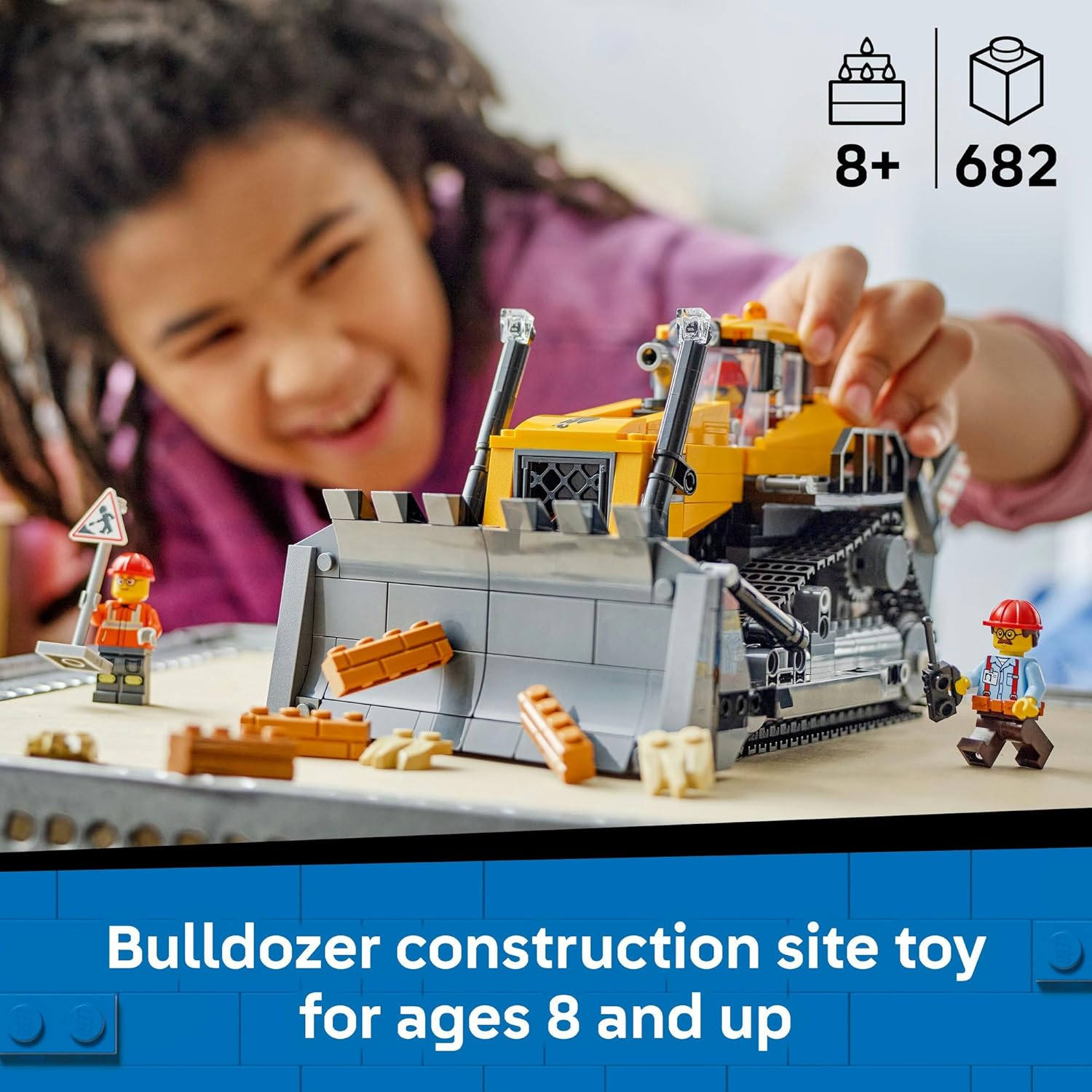LEGO&reg; City Yellow Bulldozer 60466 Construction Site Building Toy Playset, Realistic Model Vehicle with a Driver and 2 Worker Minifigures, Fun Holiday or Birthday Toy Idea for Kids Aged 8 and Up image number 6