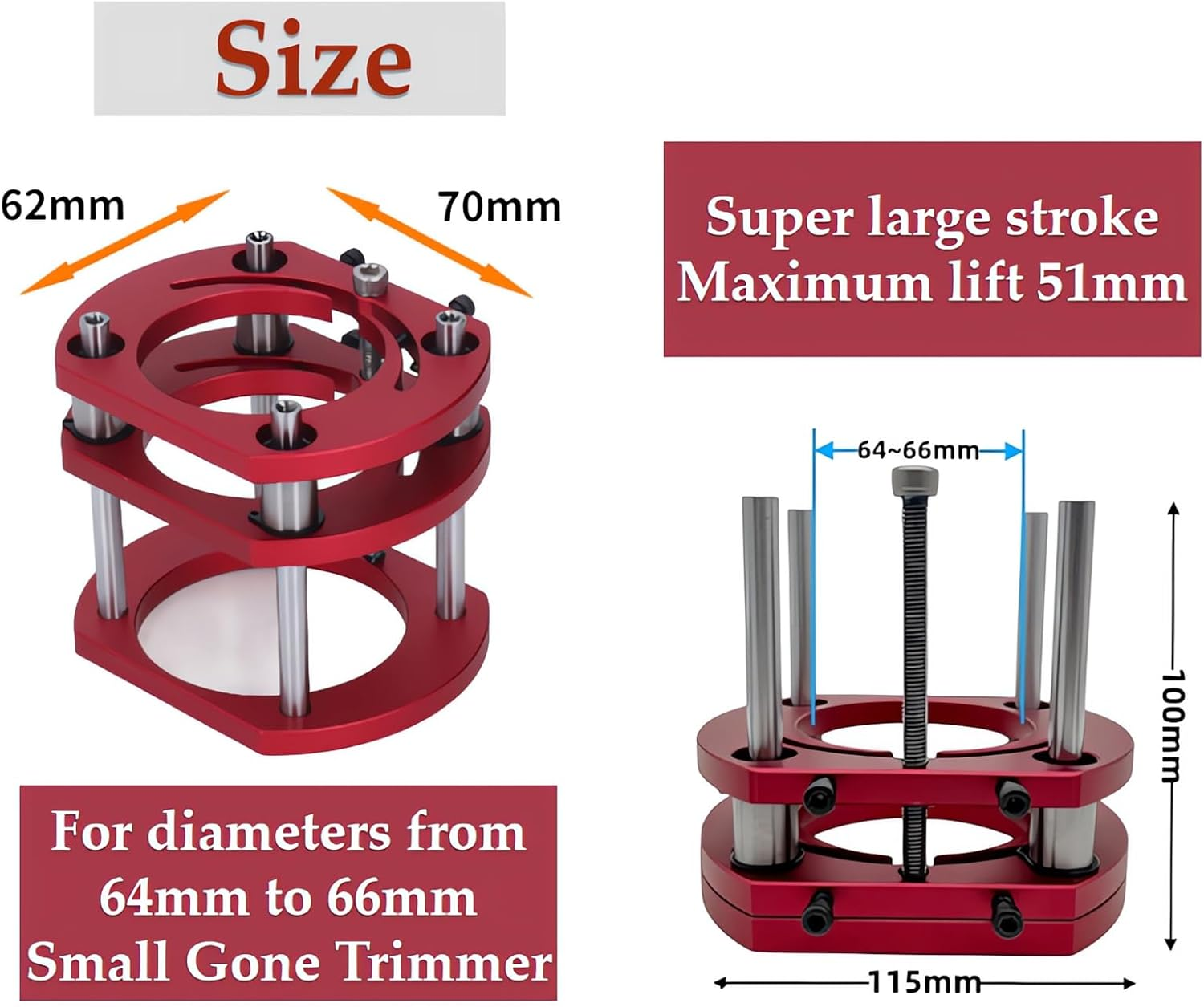 Router Lift Base, 4 Jaw Clamping Router Table Lift Base for 64-66Mm Diameter Motor, Metal Router Lift System Kit for Router Table Saw Insert Base Plate Lifting Height up to 20 Inch image number 5