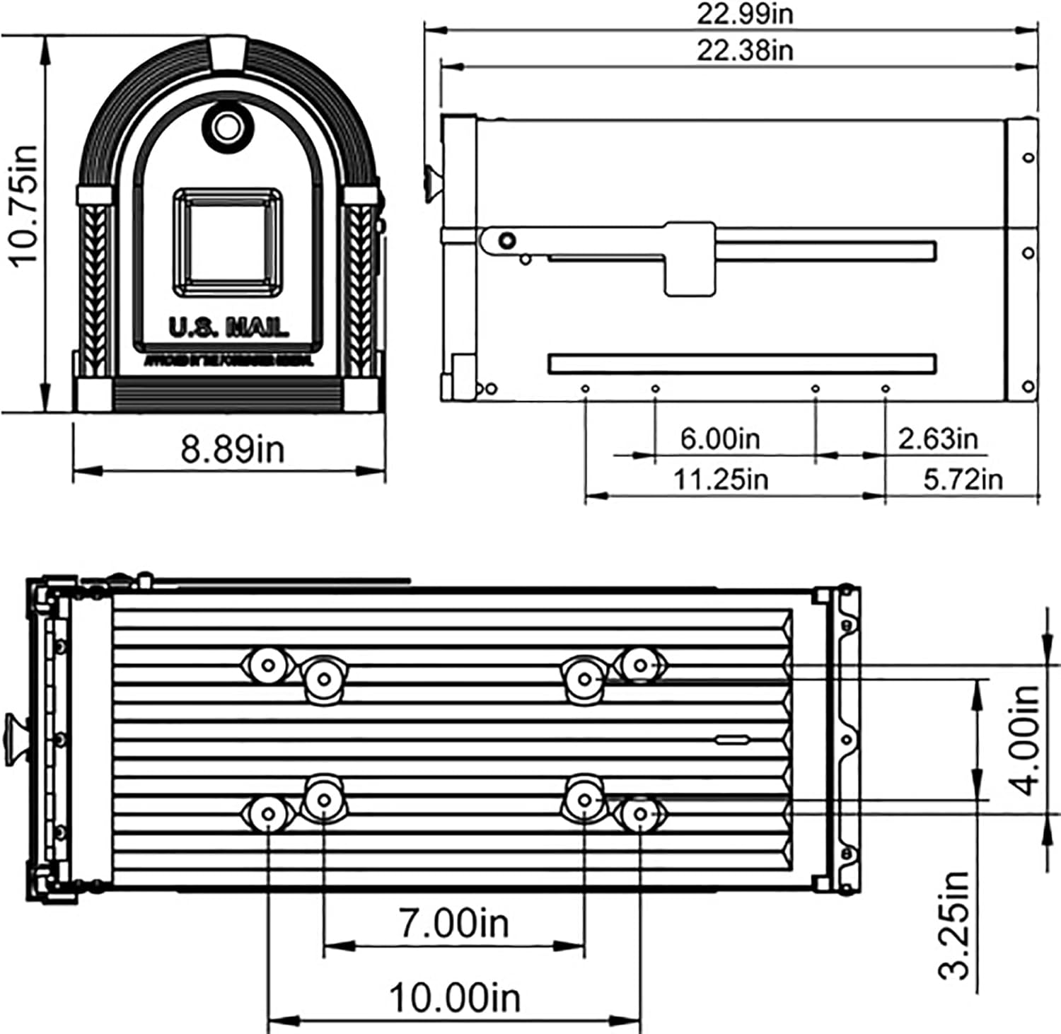Brunswick Large, Steel, Post-Mount Mailbox, Black W/Brushed Nickel, Plain Packaging image number 4