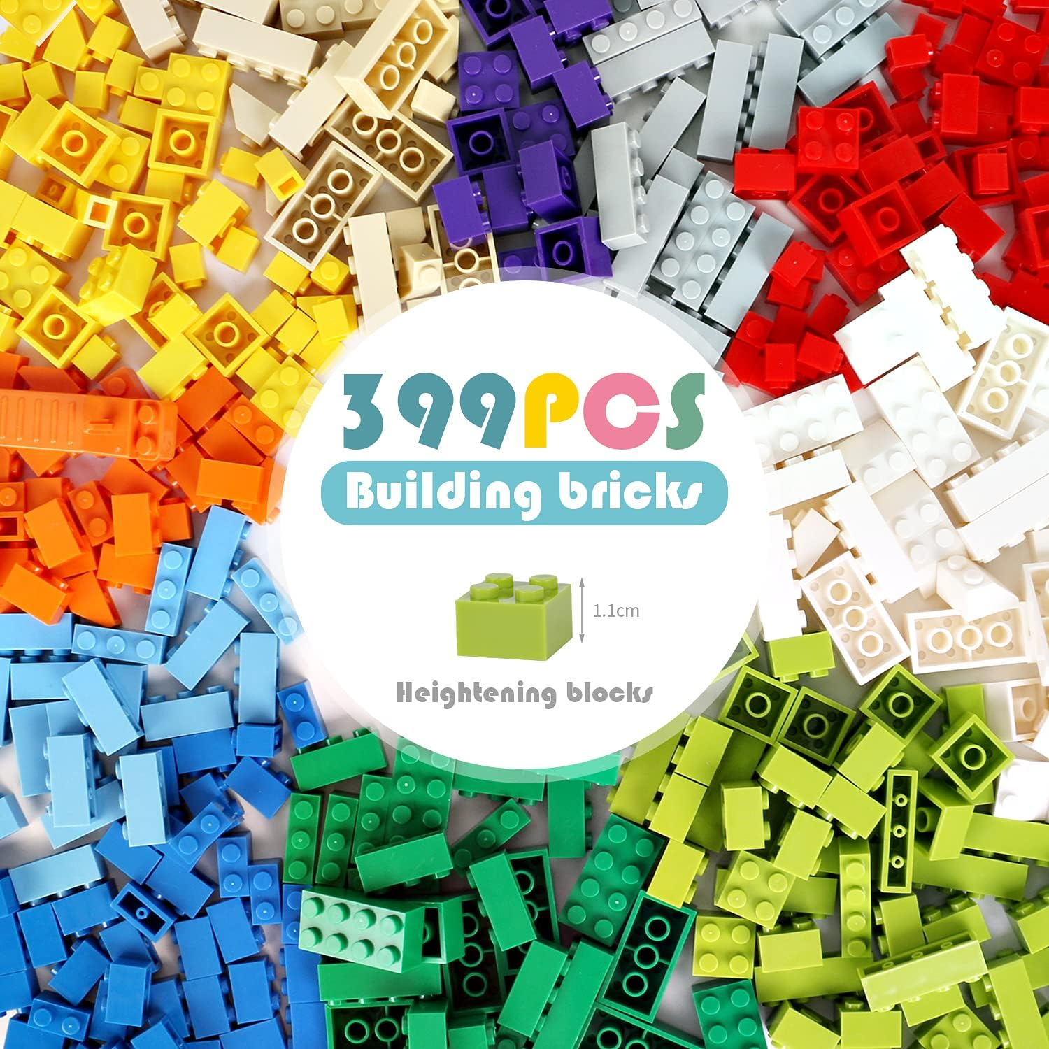 Classic Building Bricks Compatible with All Major Brands, 399 Pieces High Bulk Building Blocks in Random Color, Kids Creative Kit, for above 6 Year Old Boys Girls（ Mixed Shape） image number 2