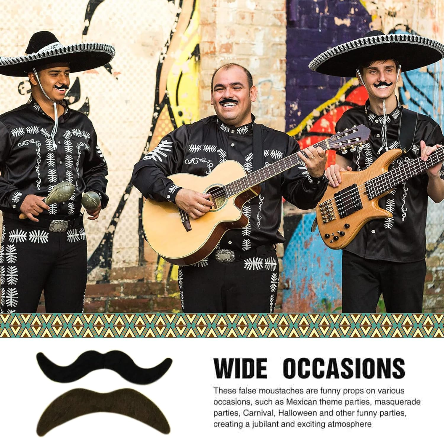 IRYNA Fake Moustache 12 Pack Black False Stick on Moustache for Adults Kids Masquerade Party Favor Costume and Performance image number 2