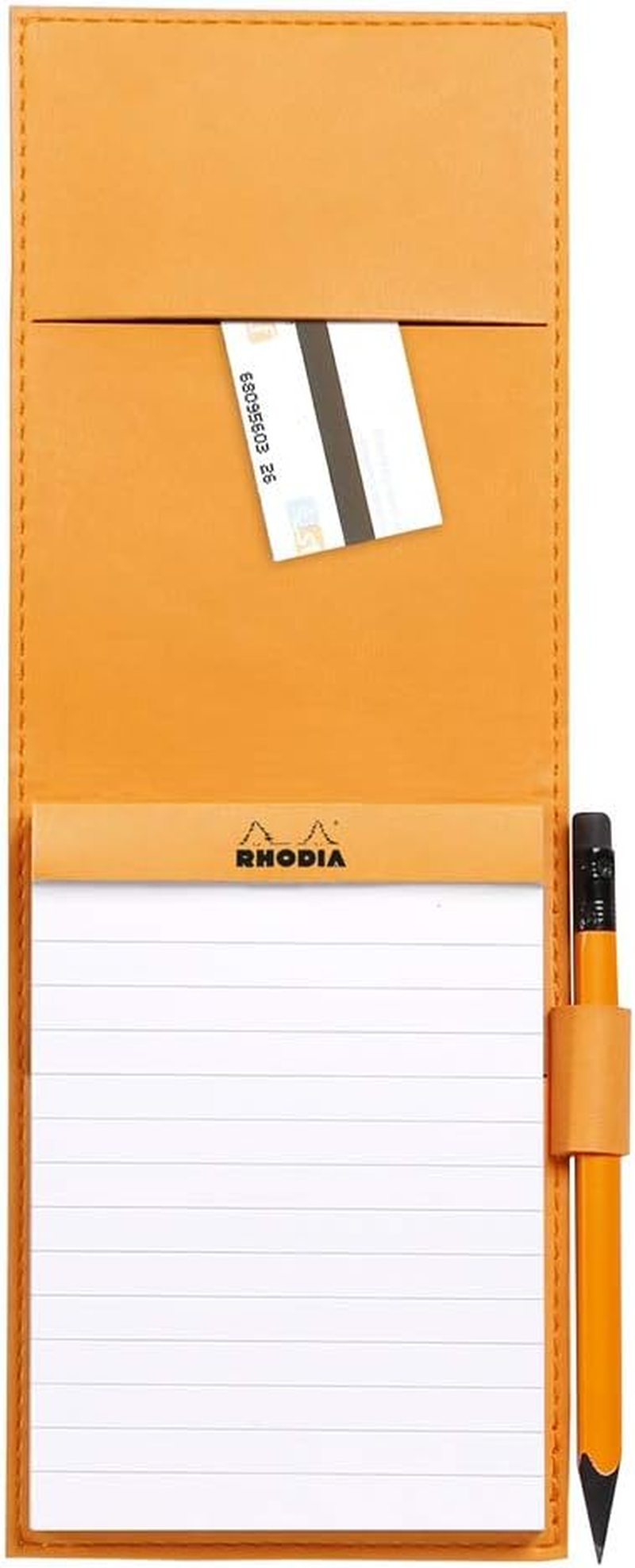 RHODIA 128213C - Clipboard Case + Stapled Notepad N&deg;12 Poppy - 8.5X12 Cm - Lined - 80 Detachable Sheets - 80G White Clairefontaine Paper - Pencil Holder - Faux Leather - Rhodiarama Collection image number 4