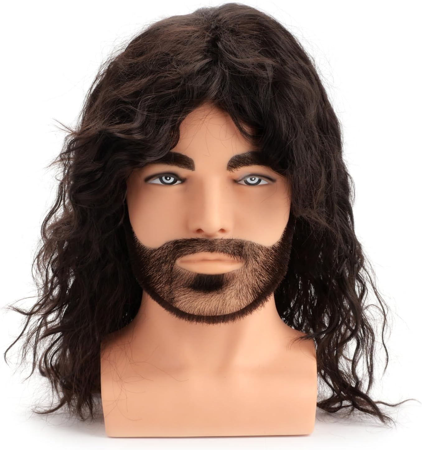 Black 80S Outfit for Men|Synthetic Curly Mens Wig|Long Rocker Wig for Men|Mens Wig for Party (Brown)