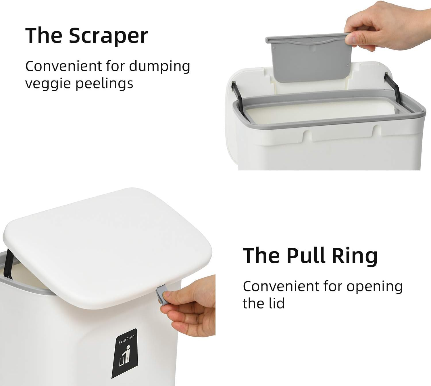 Fohouse Kitchen Compost Bin for Counter Top or under Sink, Hanging Small Trash Can with Lid for Kitchen Cabinet Door, under Sink Garbage Can for Bathroom, Wall Mounted Counter Waste Compost Bin(White) image number 1