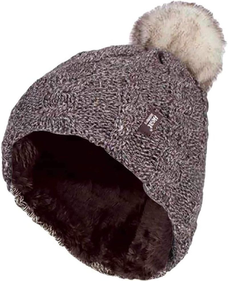 Heat Holders - Ladies Cable Knit Fleece Lined Thermal Winter Bobble Pom Pom Hat image number 6