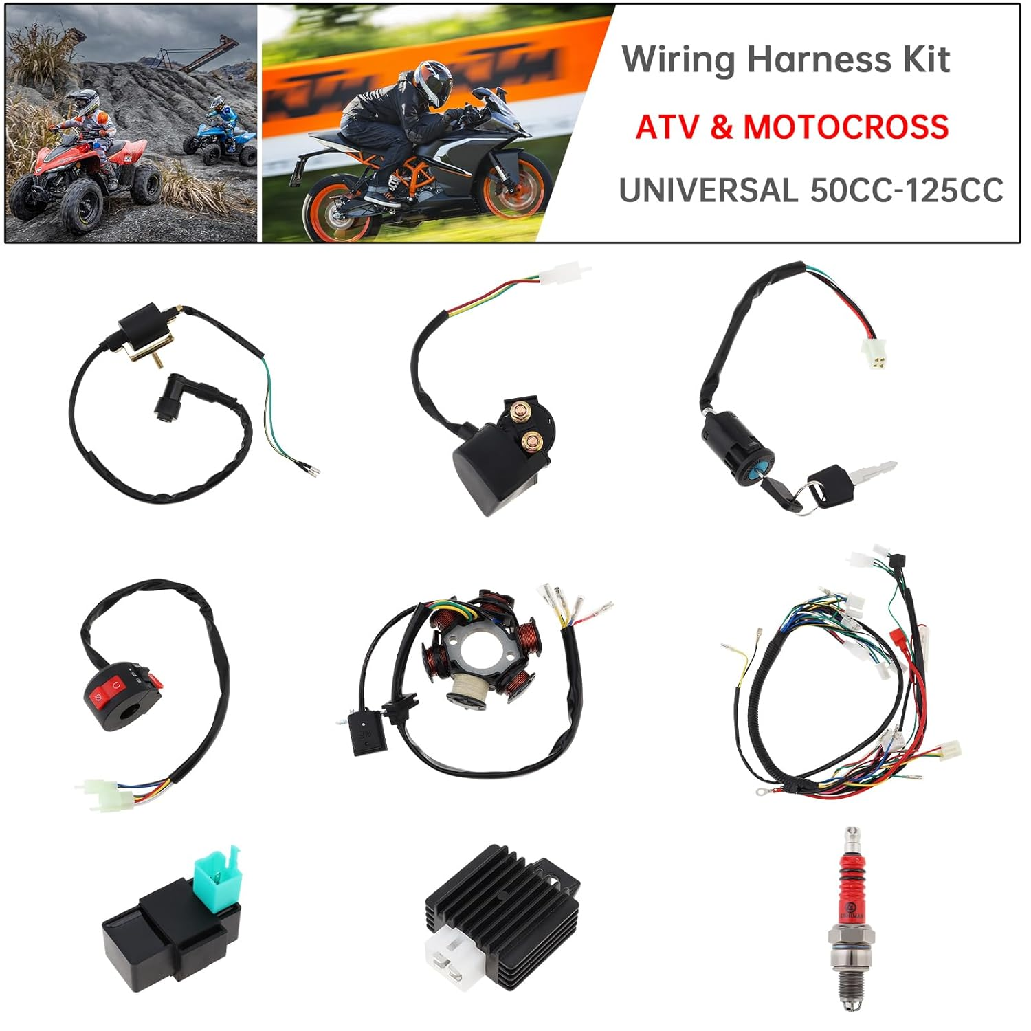 Windance 9PCS Complete Motorcycle Ignition Wire Harness,Electrics Stator Coil CDI Solenoid Relay Wiring Harness for 4 Stroke 50Cc 70Cc 110Cc 125Cc ATV 4 Wheeler Quad Pit Dirt Bike image number 5