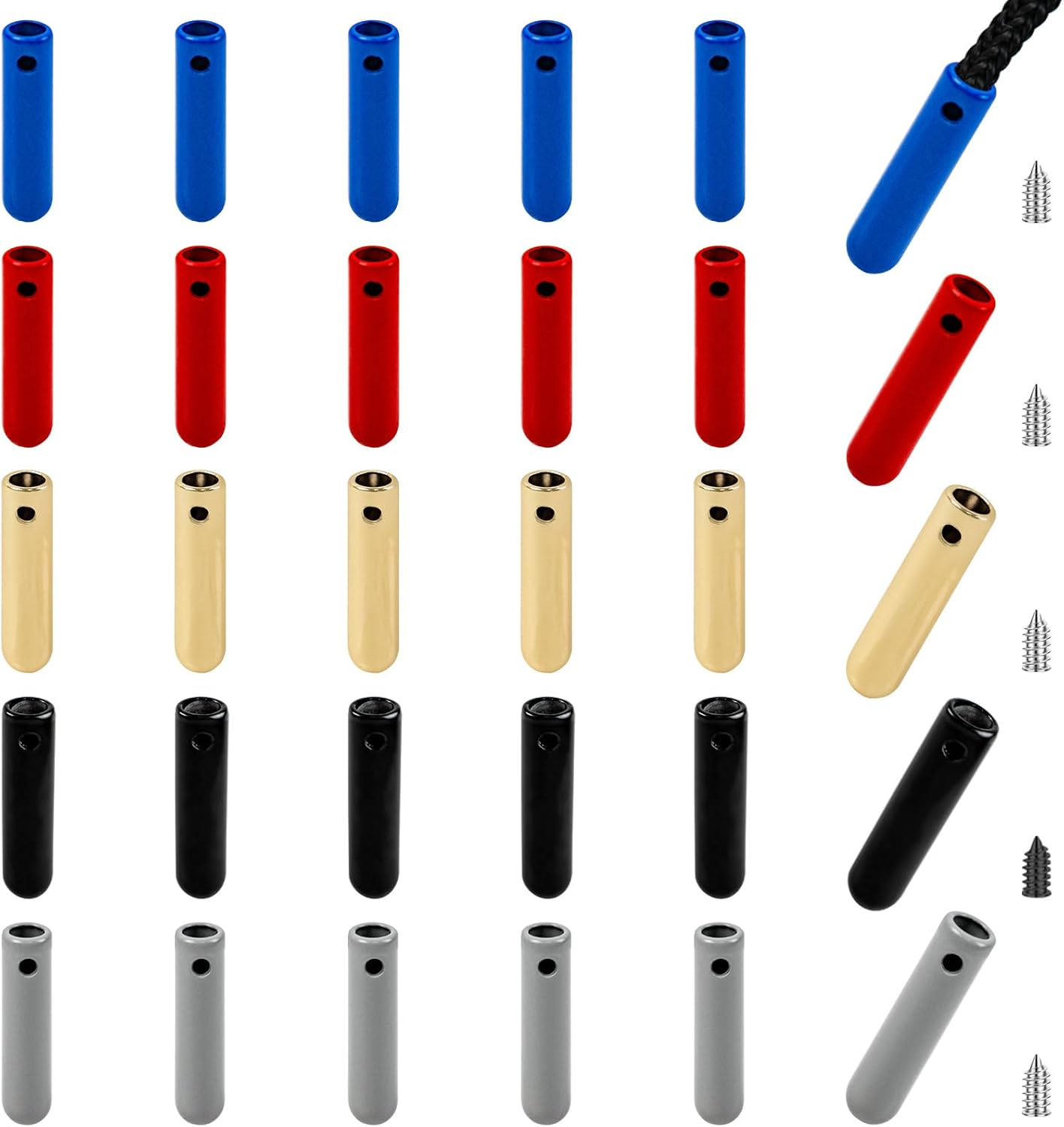 30 Pcs Shoe Lace Ends Tips, 5 Colors Metal Aglets, for DIY Replacement Caps for Shoe Laces Ends, Canvas Hoodies image number 2