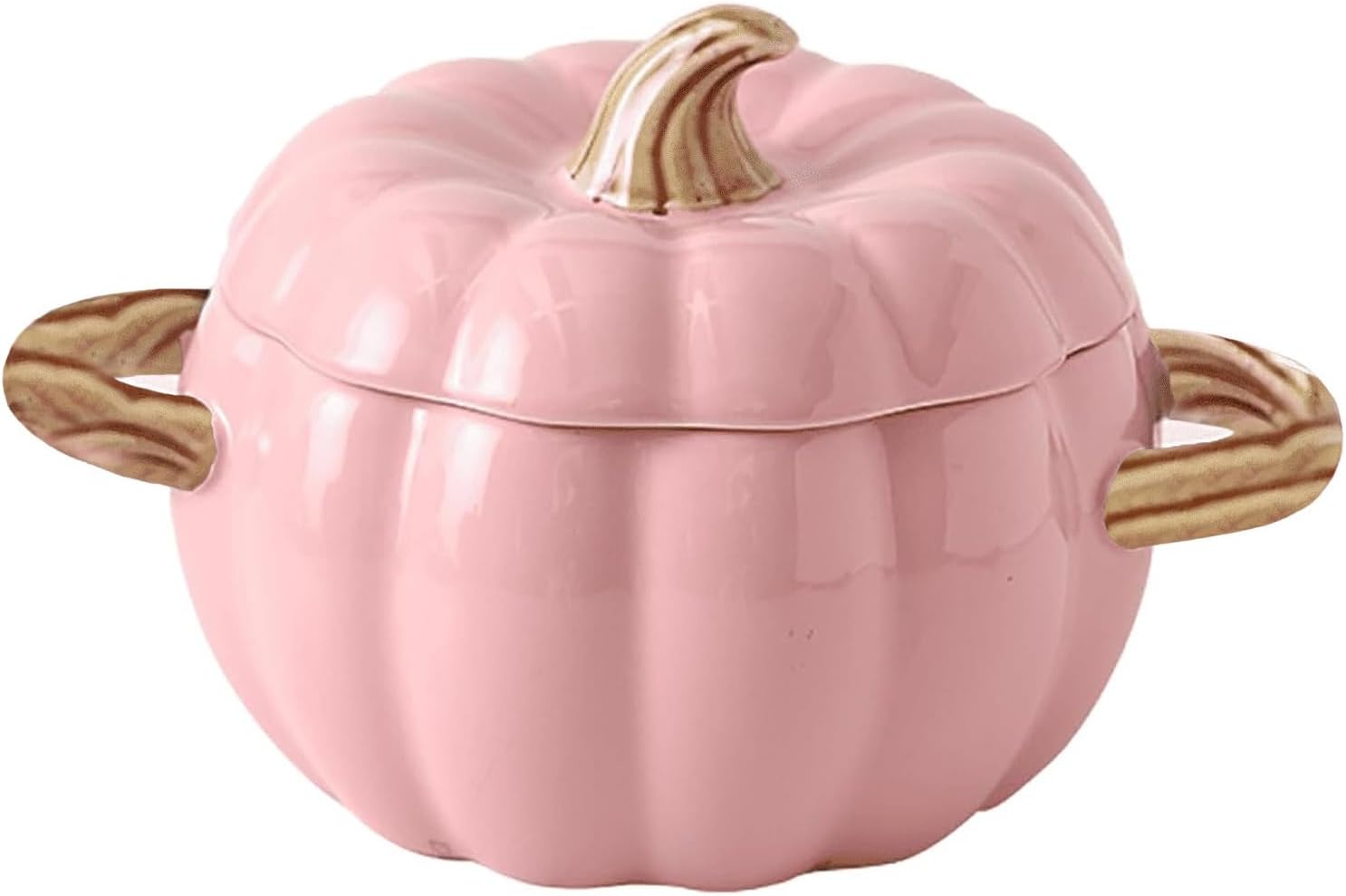 Soup Pot with Lid, 51 Ounce Pottery Dutch Oven, Mini Baking Dish Cute Pumpkin Pot, Ceramic Dessert Saucepan, Double Ear Pumpkin Cookware for Home Thanksgiving Halloween Party (Orange)