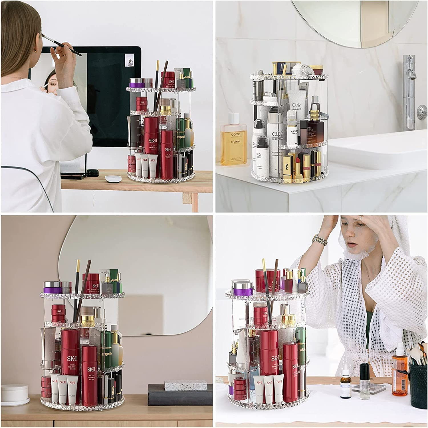 Makeup Organizer 360 Degree Rotating, Adjustable Makeup Display Case, Large Capacity, Fits Jewelry, Makeup Brushes, Lipsticks and More, Perfect Makeup Organizer on the Dresser (Clear) image number 1