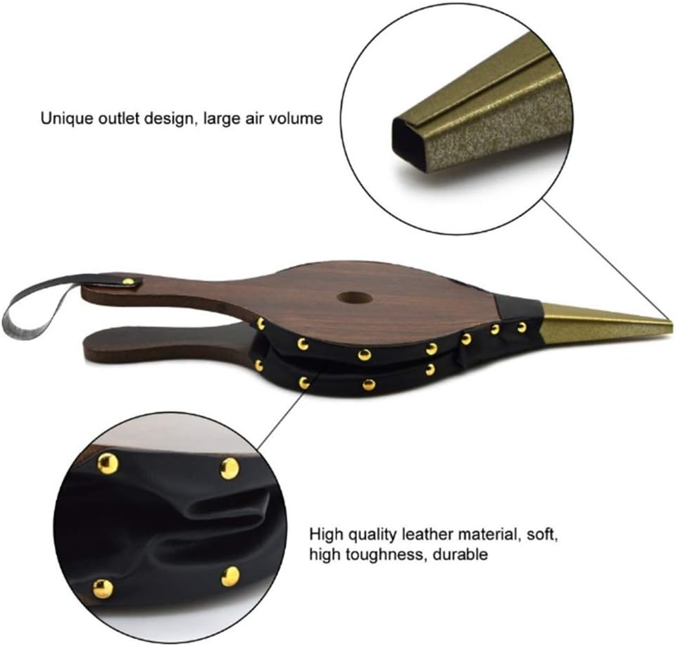 Fireplace Bellows/Fire Bellow - Wood Hand Air Leather Bellow Cooking Fan - Fire Tools for Outdoor Camping/Bbq Grill/Chimney/Fires Pit 15" X 6.7" image number 1