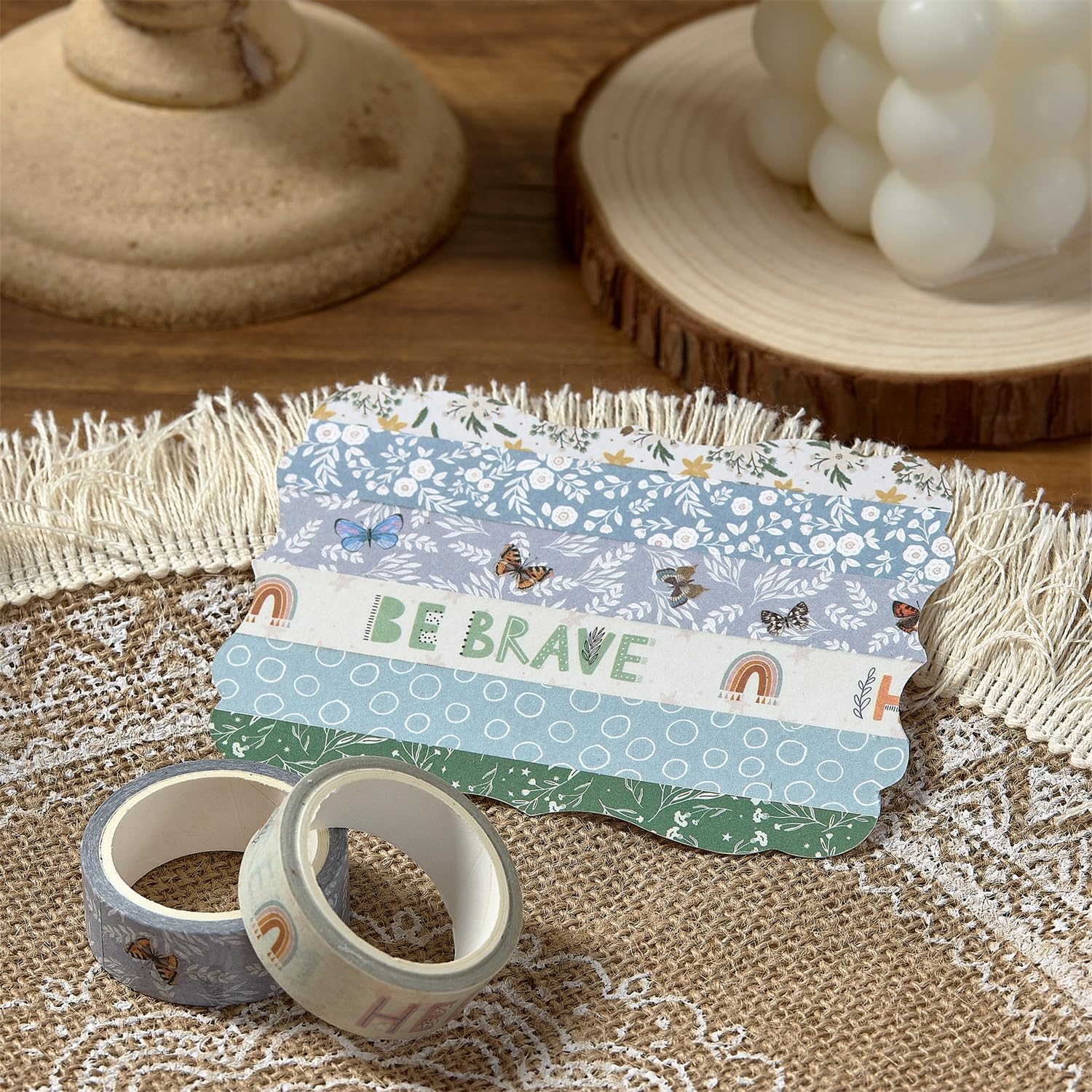 YUBX Boho Washi Tape Set 10 Rolls Cute Masking Graphic Floral Pattern Decorative Tapes for Arts, DIY Crafts, Journals, Planners, Scrapbook, Wrapping (Cool) - Cool image number 5