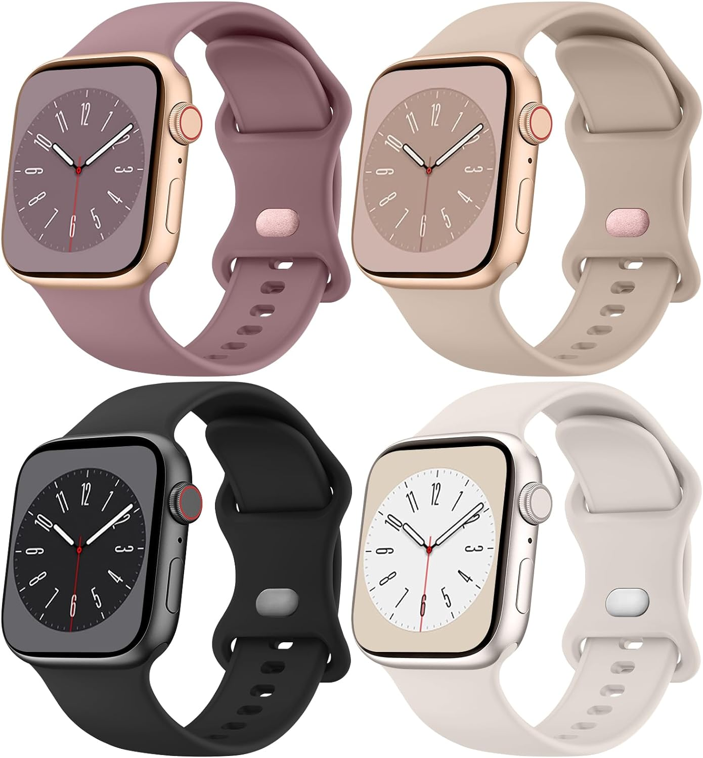 [4 Pack]Silicone Bands for Apple Watch Bands Women Men 49Mm 45Mm 44Mm 42Mm 41Mm 40Mm 38Mm, Soft Adjustable Comfortable Replacement Sport Strap for Iwatch Ultra/Iwatch Series 10/9/8/7/SE/6/5/4/3/2