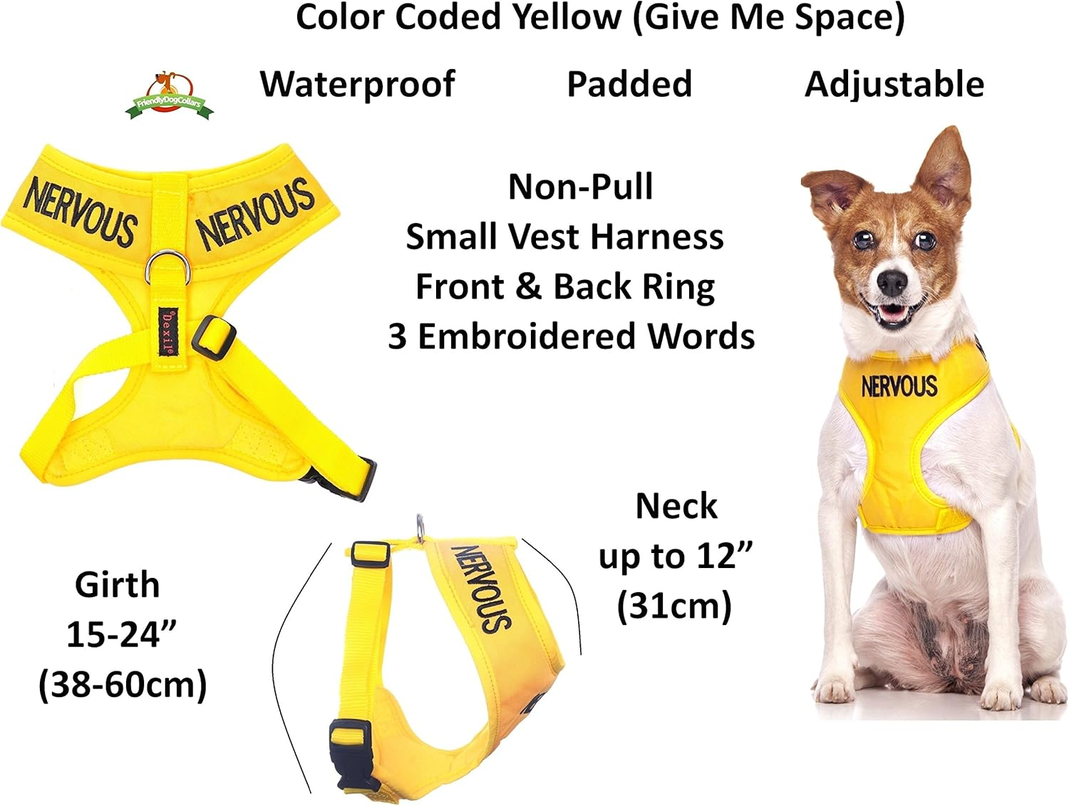 "Nervous" Yellow Color Coded Small Vest Dog Harness (Maybe Unpredictable) Prevents Accidents by Warning Others of Your Dog in Advance! image number 3