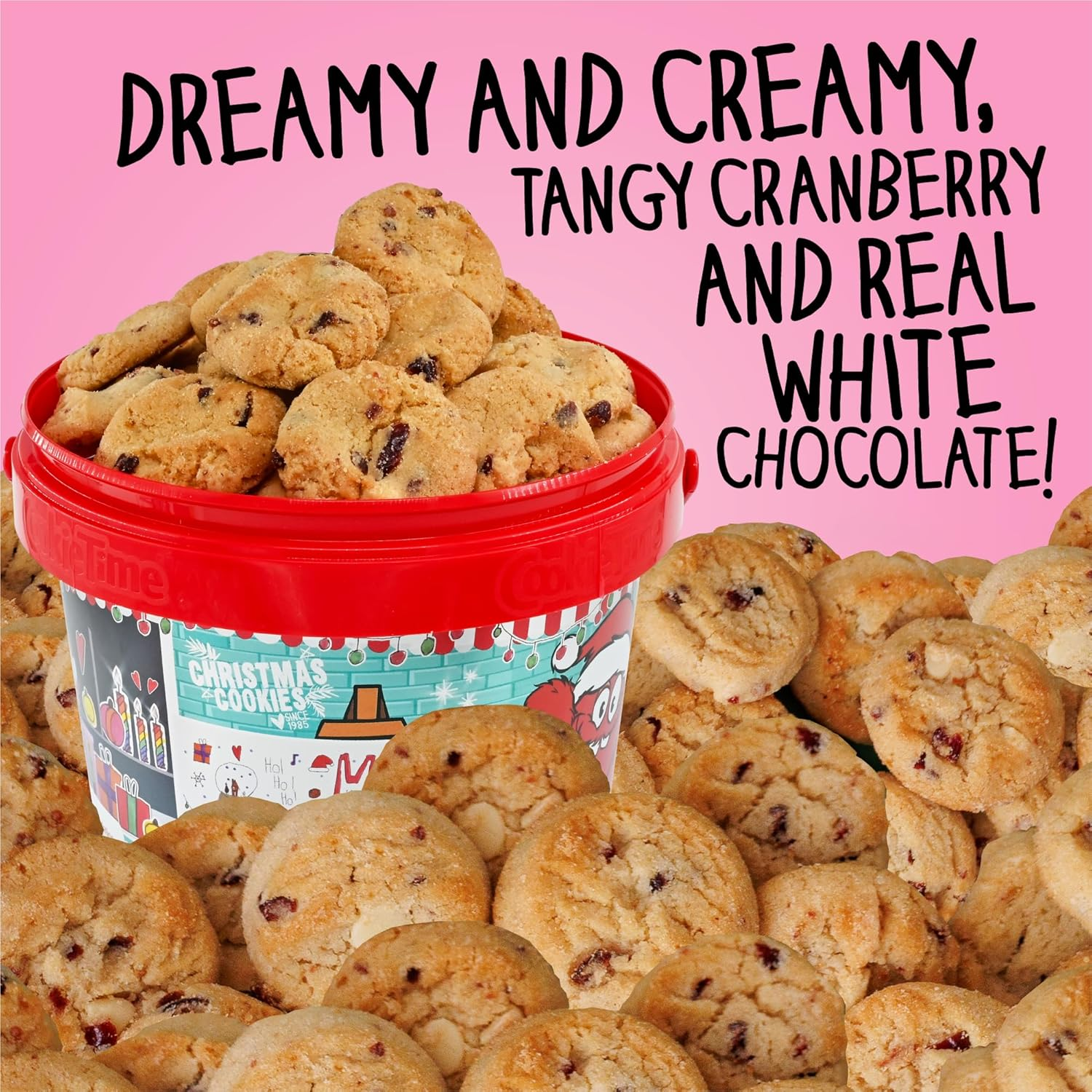 Cookie Time Cranberry White Chocolate Cookies Bucket, 2 X 600 G | Approx 85 Bite-Size Cookies | Homestyle Biscuits Made with Real White Chocolate image number 2