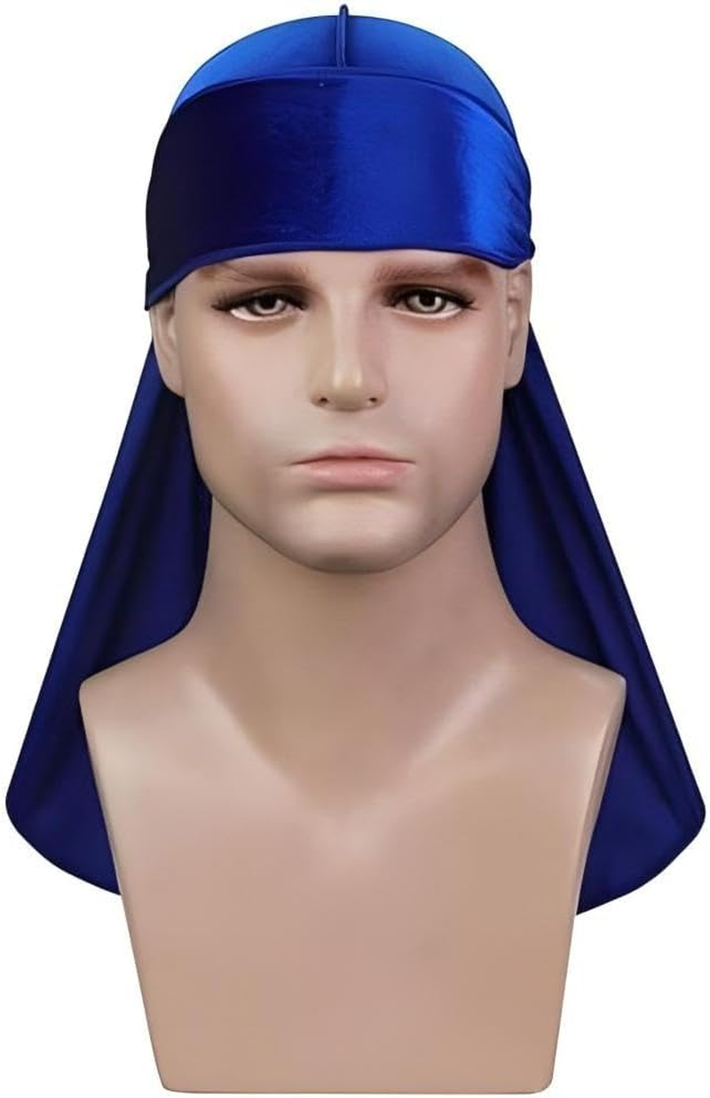 Quxyxso Silky Durag Caps Headwraps with Long Tail，4 Pack Unisex Satin Durags Wide Straps Headwraps for Men Women Pirate Caps Head Wrap Beanie Hats Waves Silky Durag Cap Black image number 3