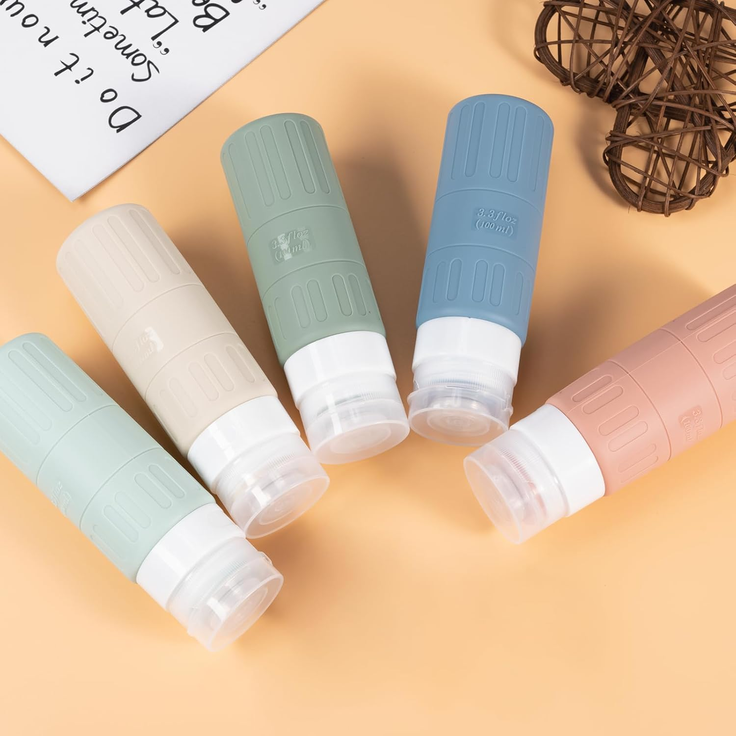 Carehabi 100 Ml Bottles for Filling, Pack of 5 Silicone Travel Bottles Travel Bottles for Shampoo Shower Gel Cosmetics, Squeeze Bottles Travel Bottles Hand Luggage Aeroplane