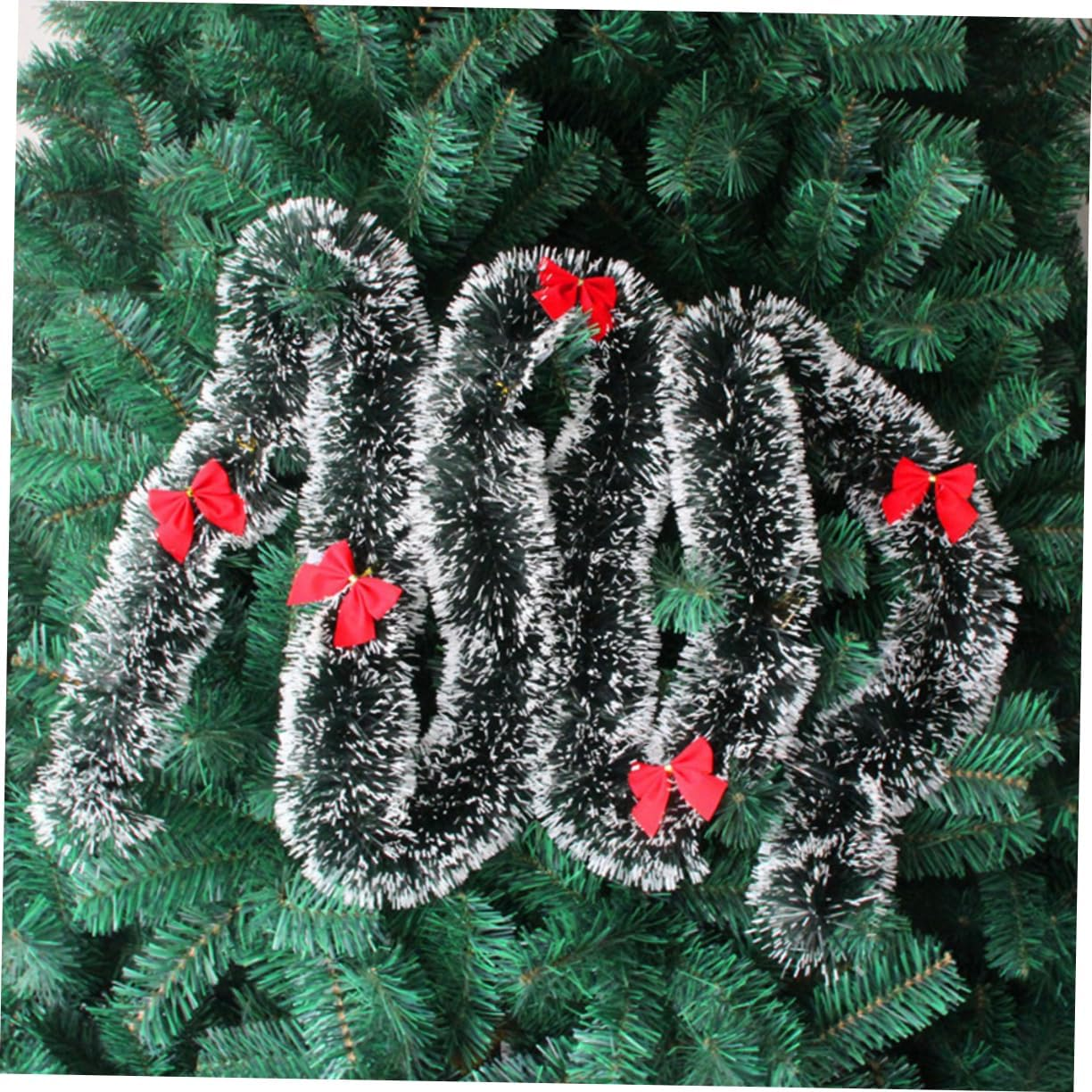 Garland Christmas Decorations 6Pcs White Green Festooning Garland Gold Red Bow Metallic Tinsel Foil Reusable Easy to Use Home Decor Fireplace Outdoor Ribbon Party Decoration image number 1