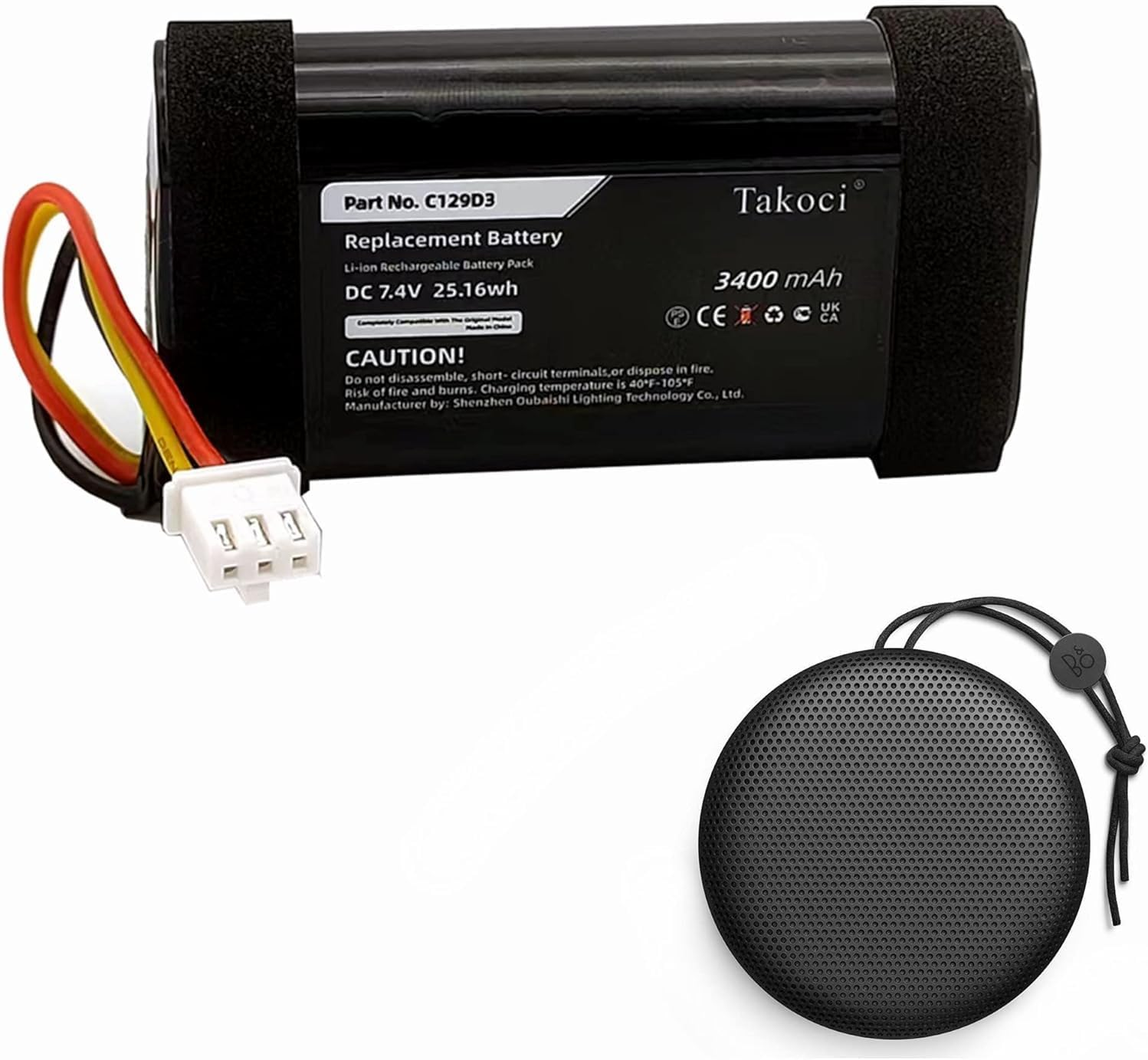 3400Mah Replacement Battery Compatible with Bang & Olufsen Beoplay A1 Wireless Bluetooth Speaker P/N C129D3 7.4V image number 3