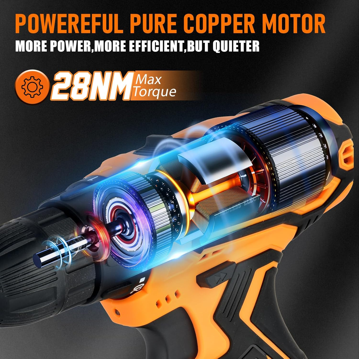 SHAVINGFUN Cordless Drill Driver,Electric Screwdriver Set with 2 Batteries 2.0Ah, 25+3 Torque, 24PCS Drill Bits, 2 Speed, LED Light for DIY Project - 45N.M Max Electric Screwdriver Drill Kit image number 1